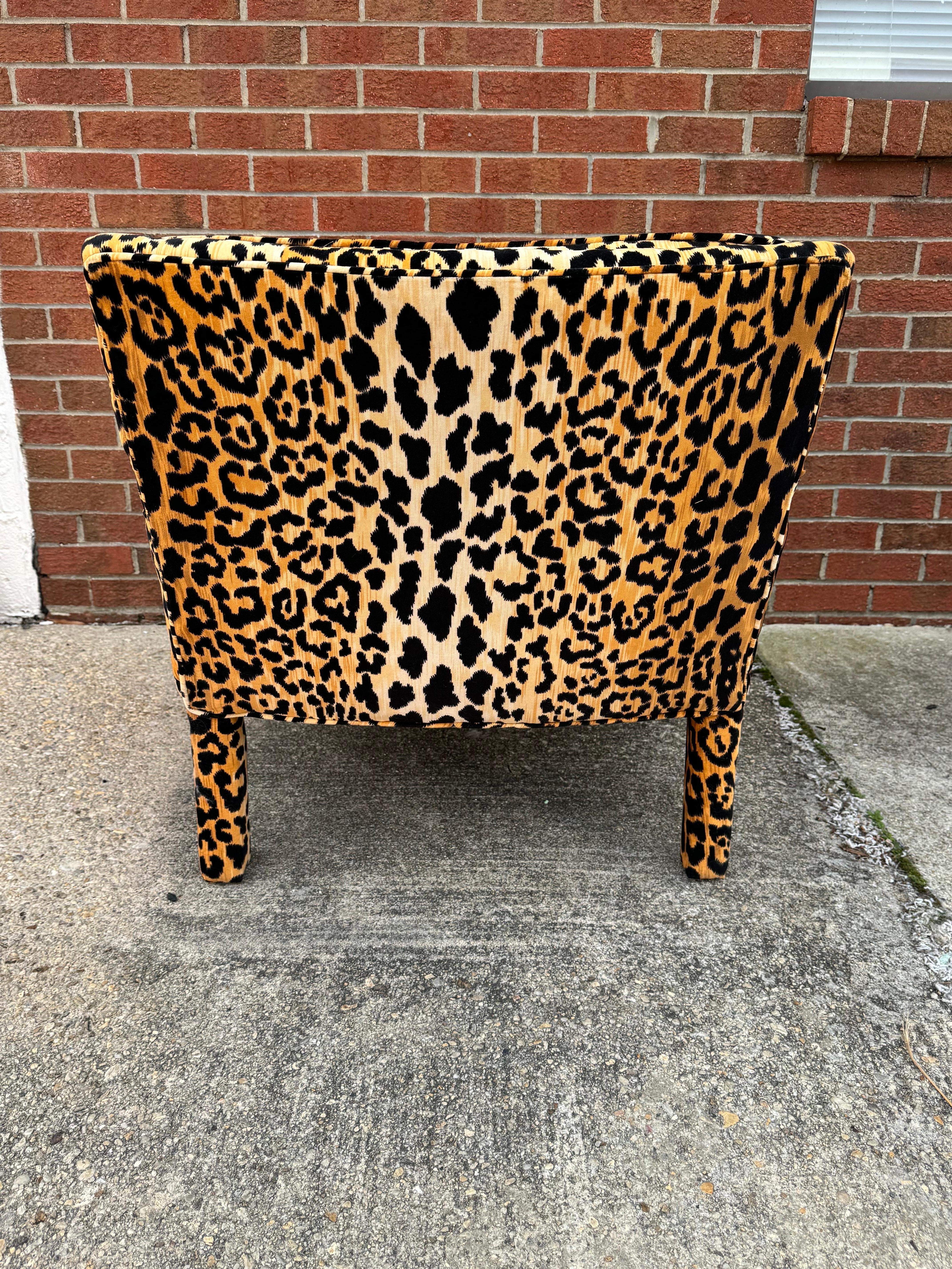 Mid-Century Modern Milo Baughman Style Modern Parsons Chair in Leopard Velvet