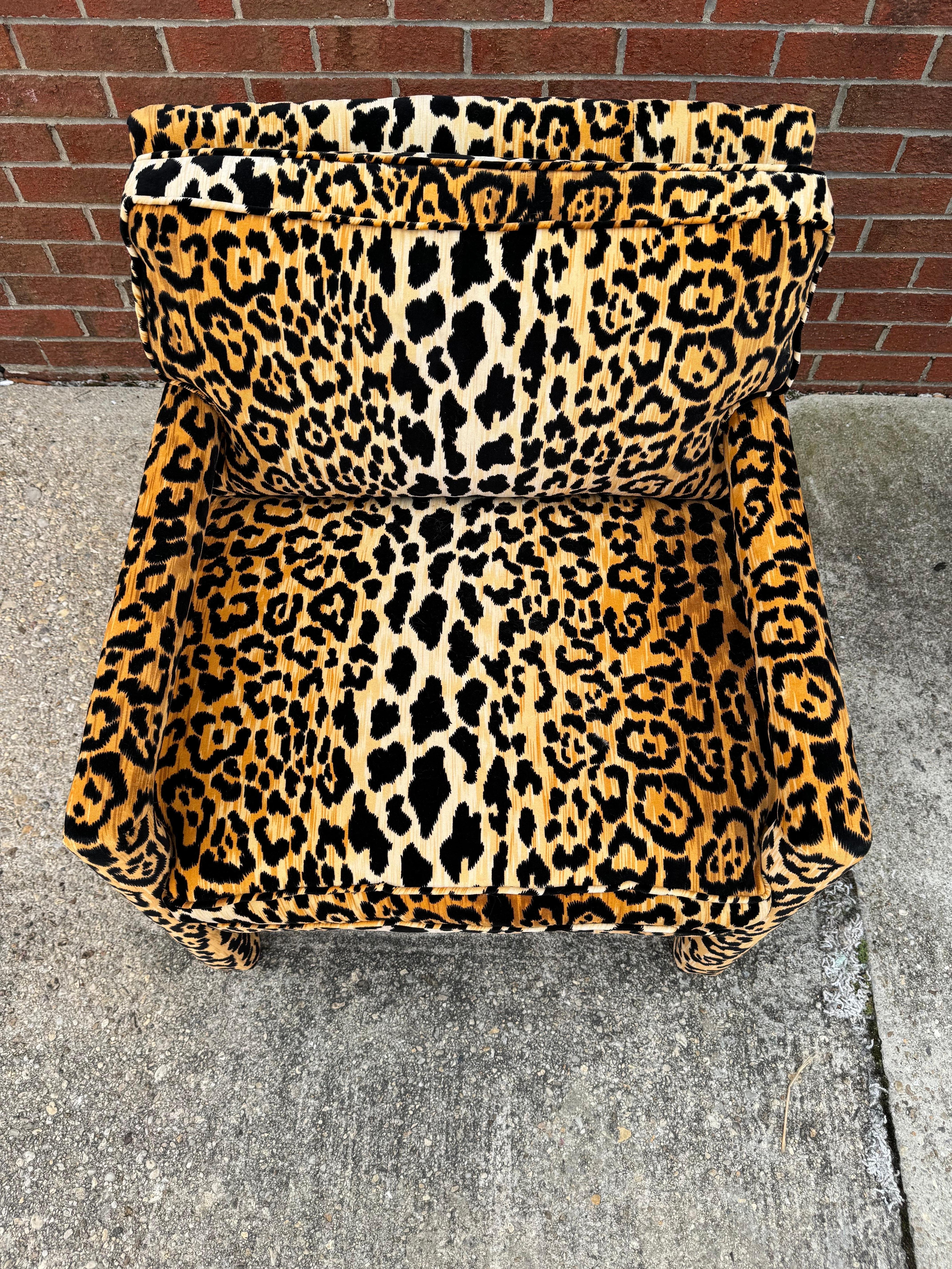 Unknown Milo Baughman Style Modern Parsons Chair in Leopard Velvet