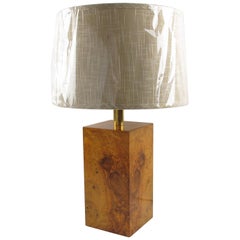 Milo Baughman Style Modernist Burl Maple Wood Table Lamp