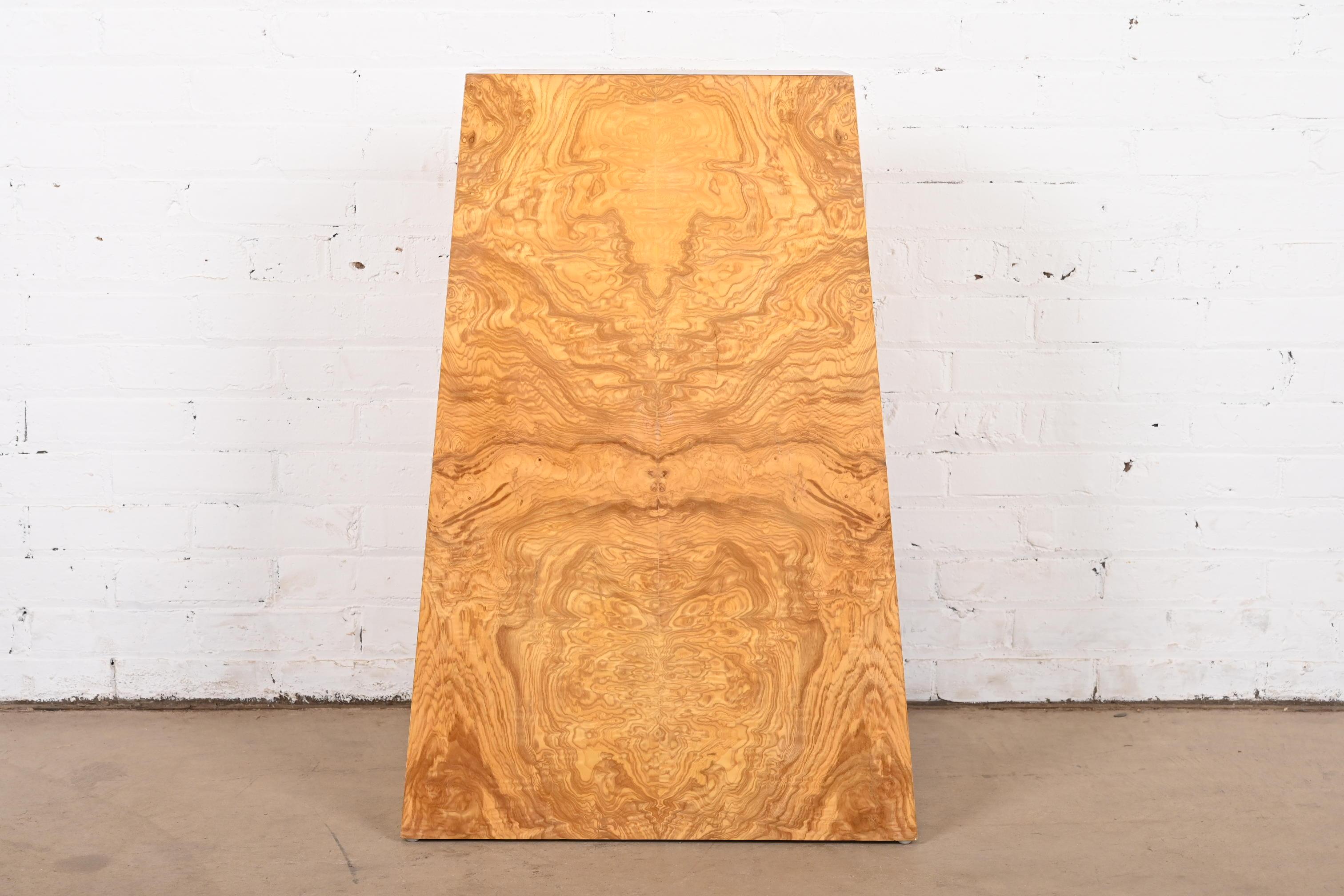 American Milo Baughman Style Modernist Burl Wood Pedestal For Sale