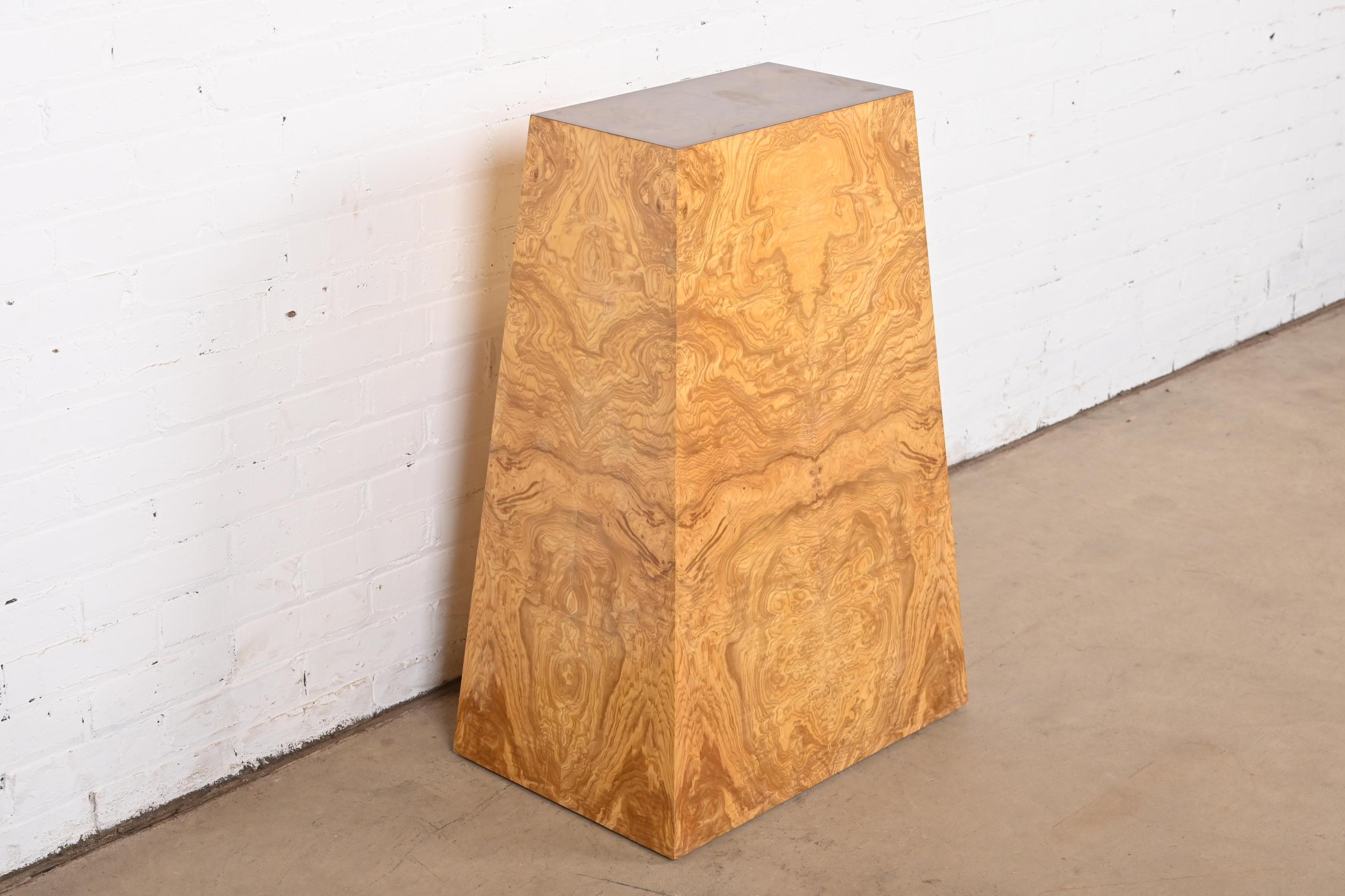Milo Baughman Style Modernist Burl Wood Pedestal For Sale 1