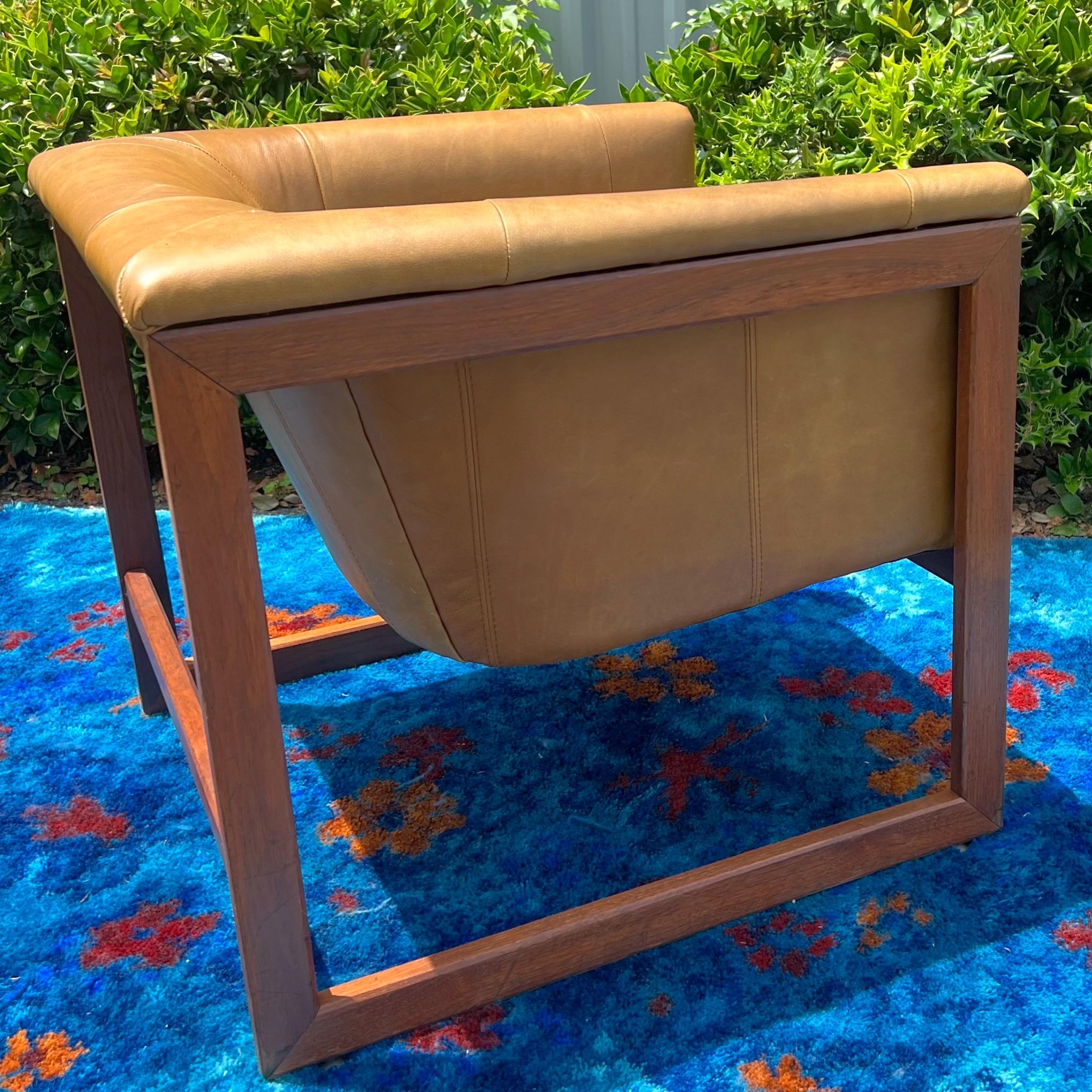 Milo Baughman Style Monarch Mid-Century Floating Club Cube Lounge Chair 2