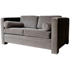 Milo Baughman Style New Original Gray or Taupe Mohair Wool Tuxedo Loveseat Sofa