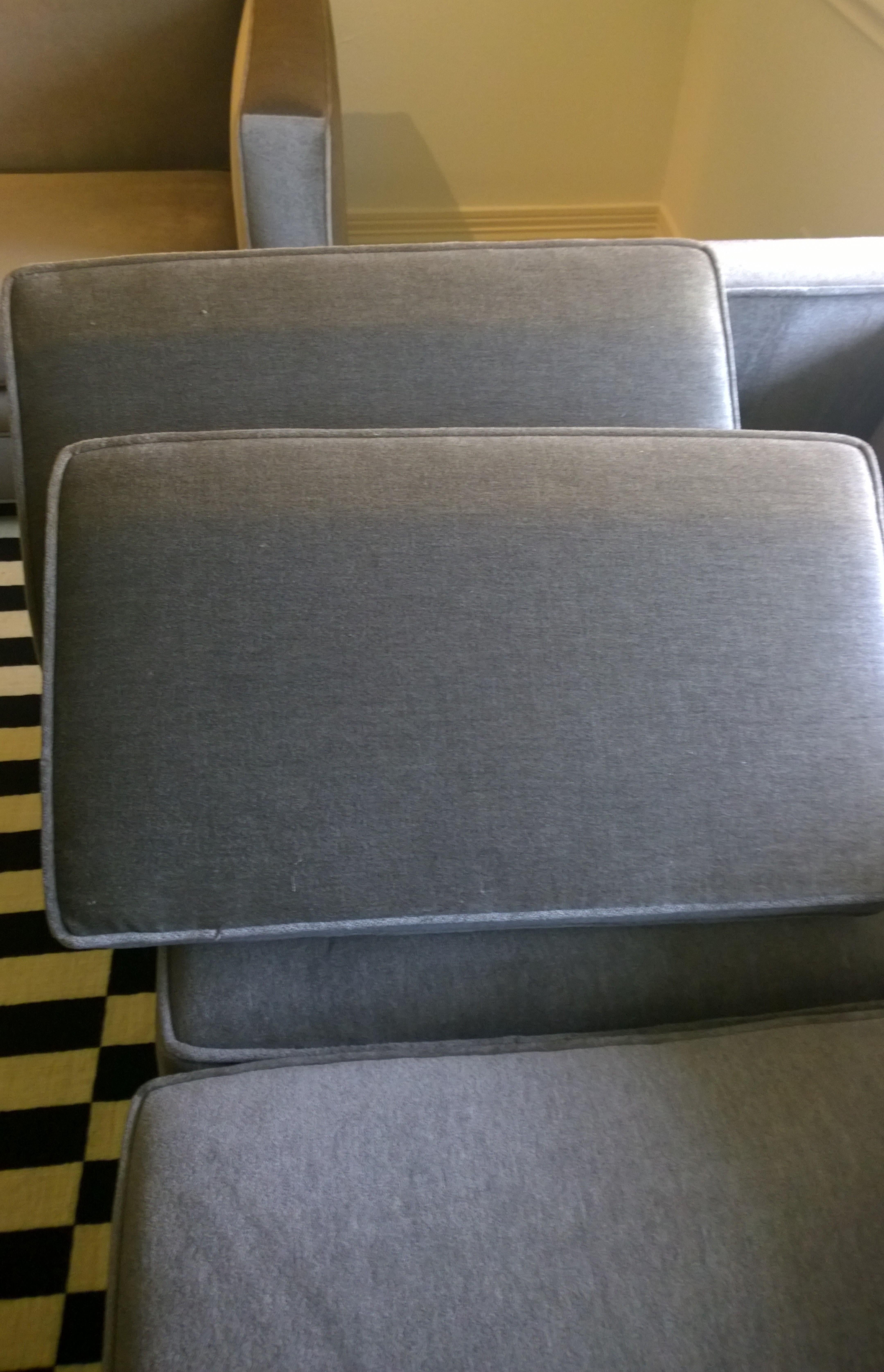 Milo Baughman Style New Original Gray / Taupe Mohair Wool Tuxedo Love Seat Sofa 11