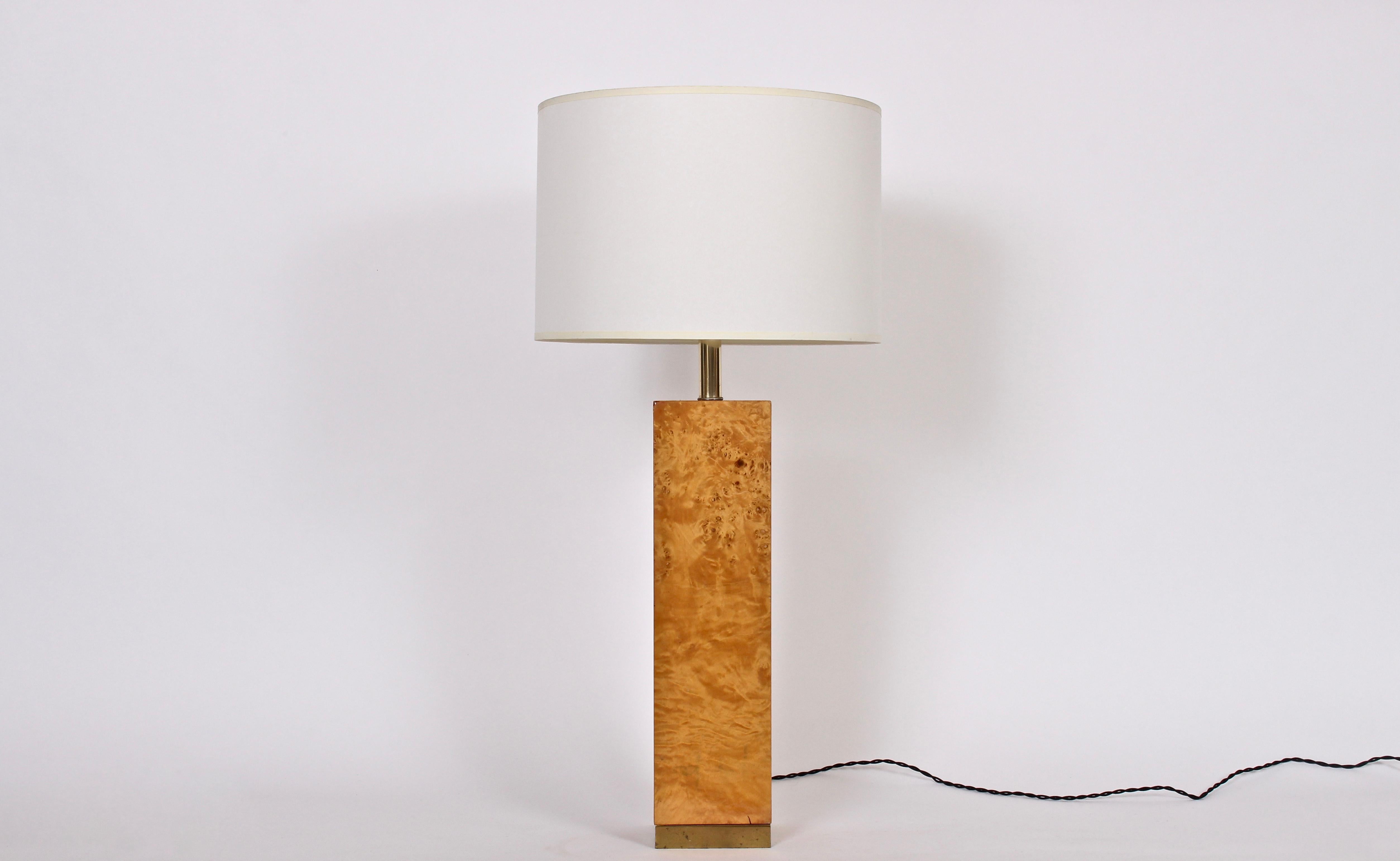 Milo Baughman Style Olive Burl Wood Column Table Lamp, 1970s 5