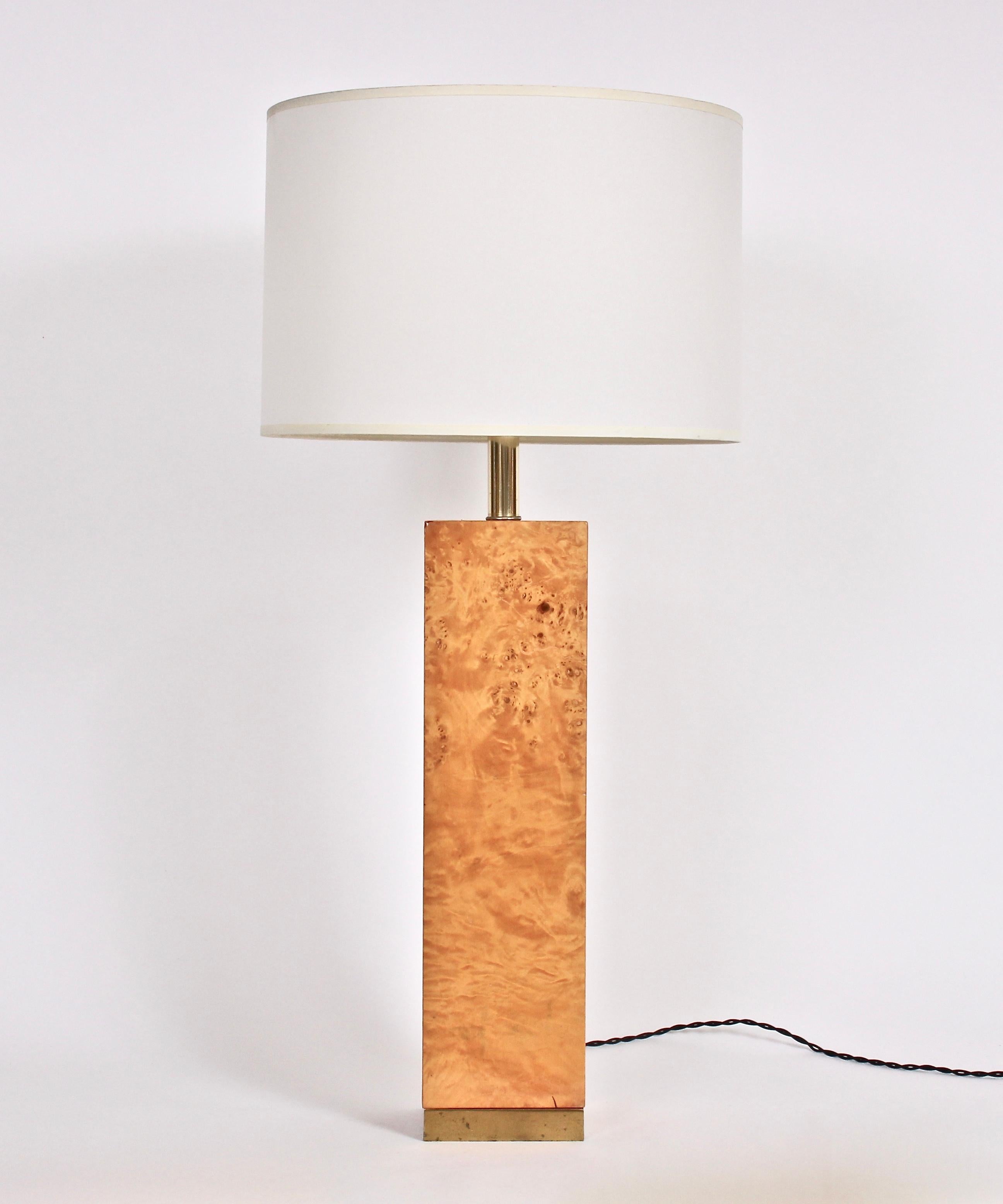 Modern Milo Baughman Style Olive Burl Wood Column Table Lamp, 1970s