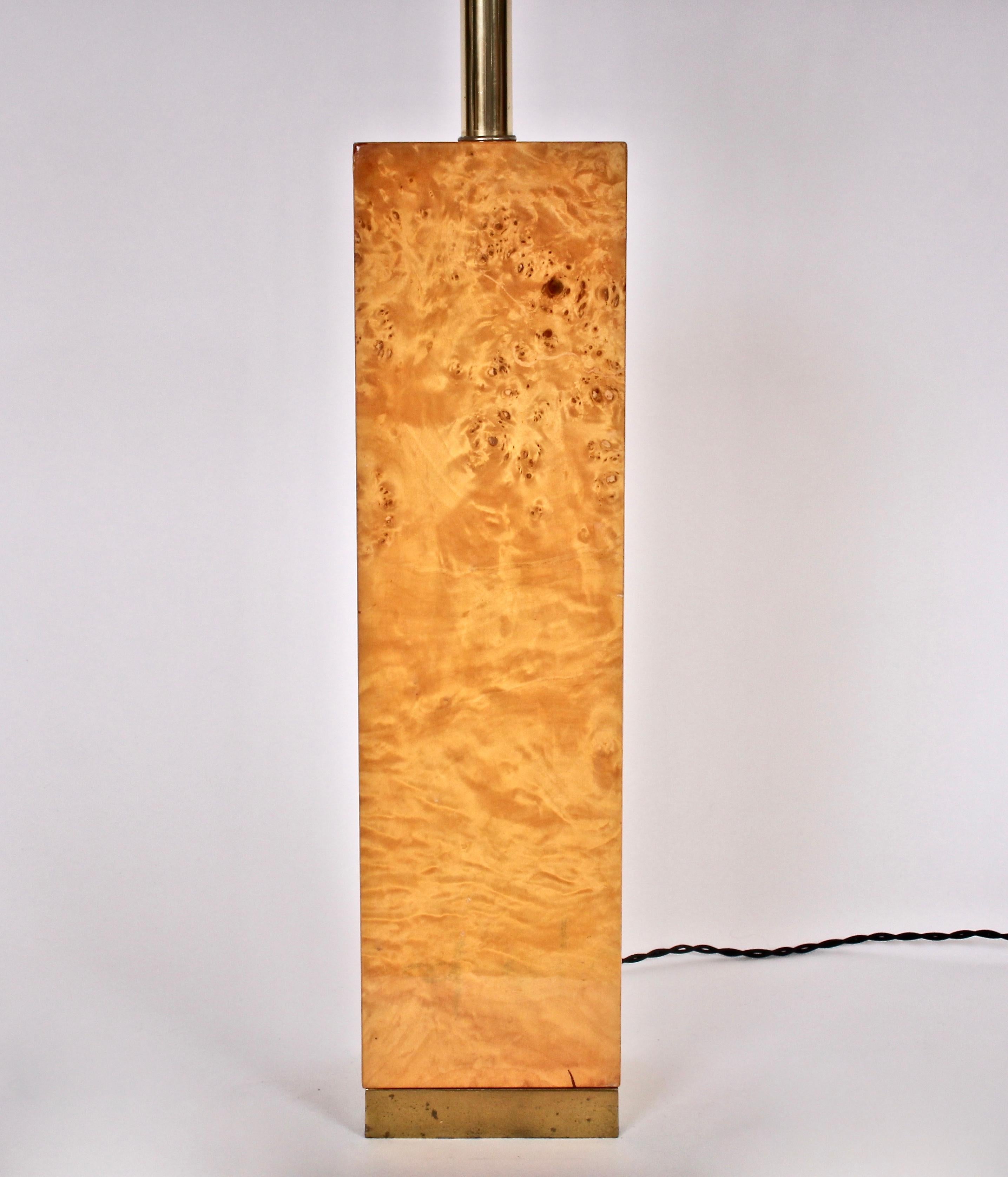 Milo Baughman Style Olive Burl Wood Column Table Lamp, 1970s In Good Condition In Bainbridge, NY