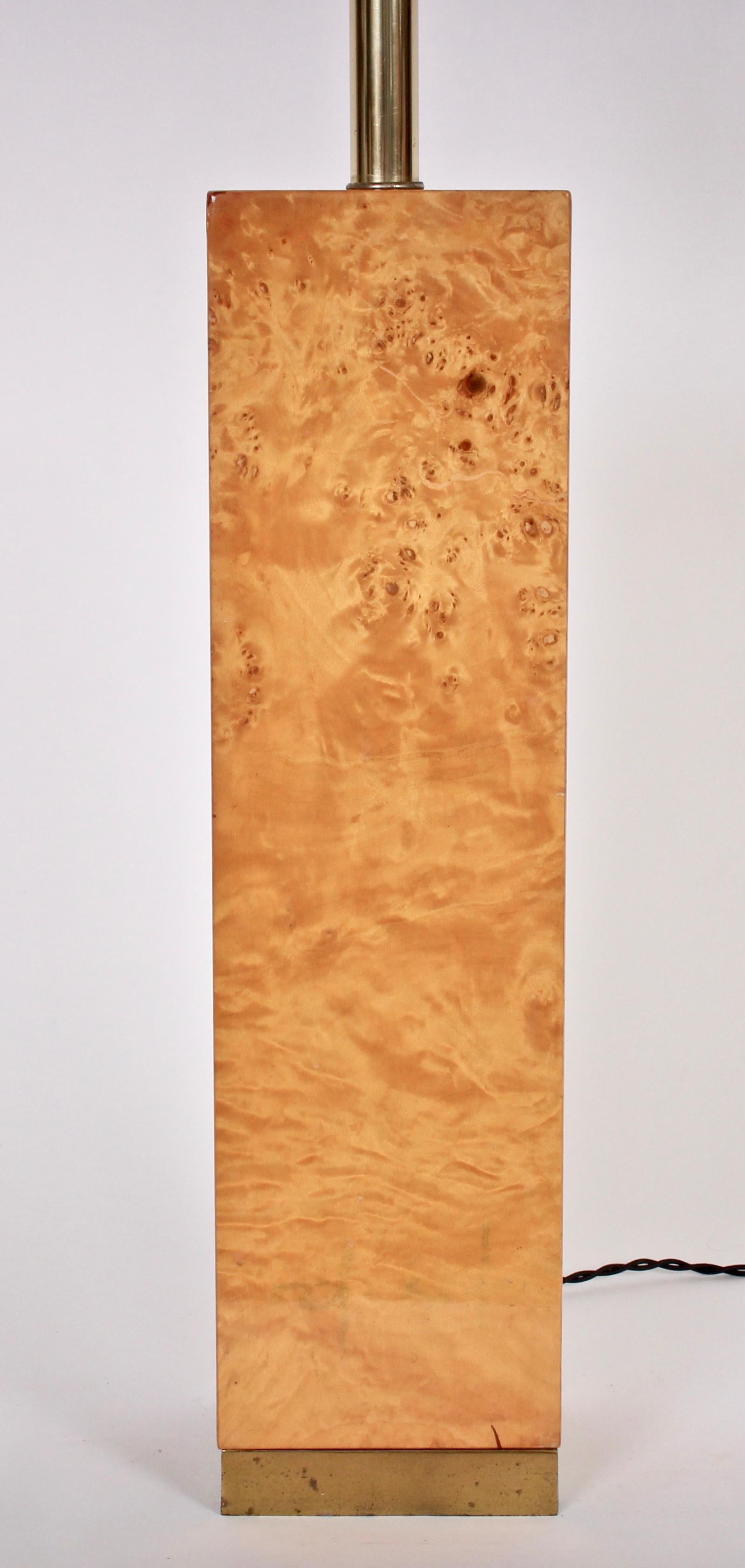 Late 20th Century Milo Baughman Style Olive Burl Wood Column Table Lamp, 1970s