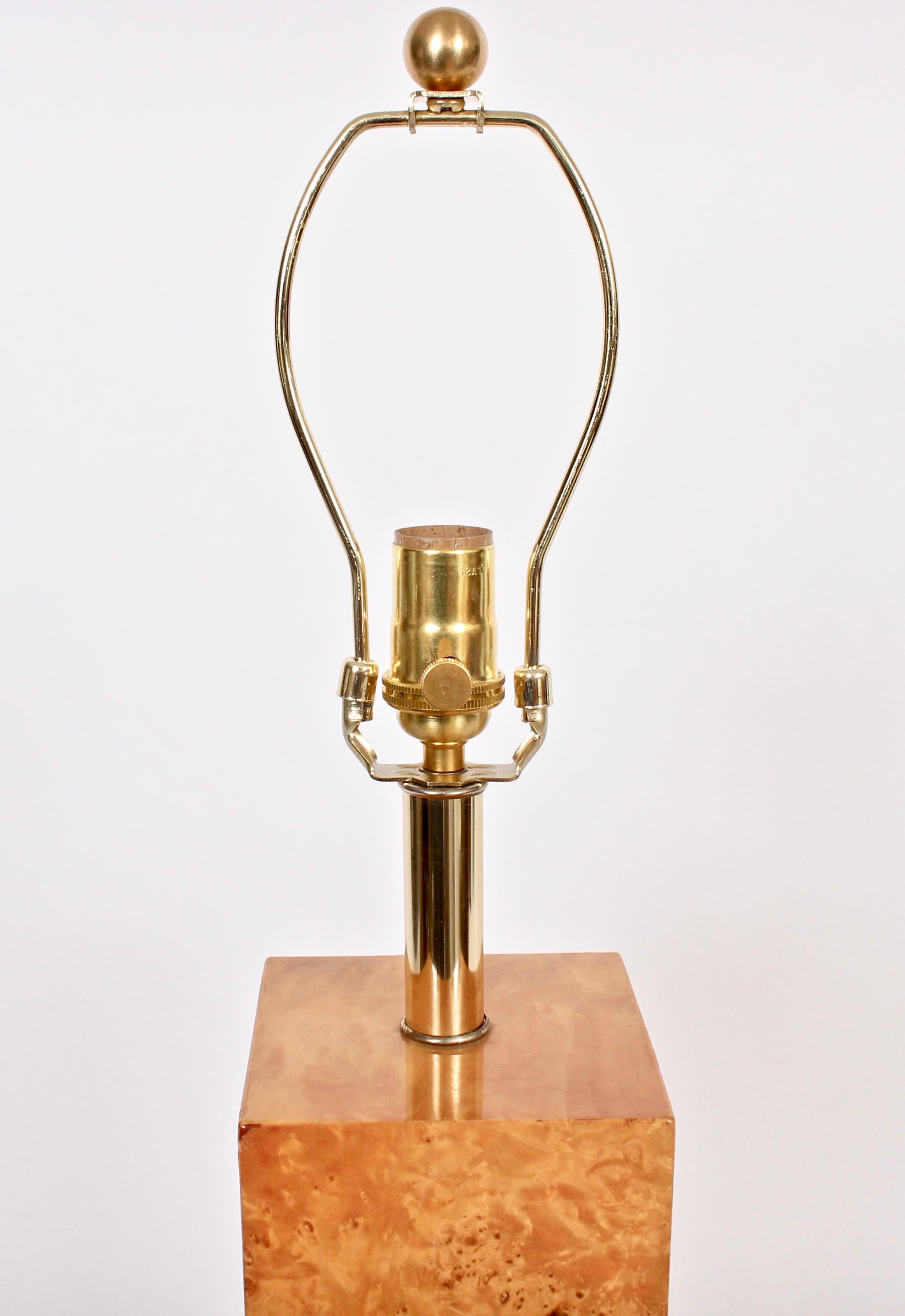 Milo Baughman Style Olive Burl Wood Column Table Lamp, 1970s 1