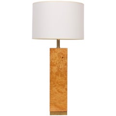 Milo Baughman Style Olive Burl Wood Column Table Lamp, 1970s