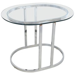 Milo Baughman Style Oval Chrome and Glass Side Table Milo Baughman Style Oval Chrome and Glass Side Table