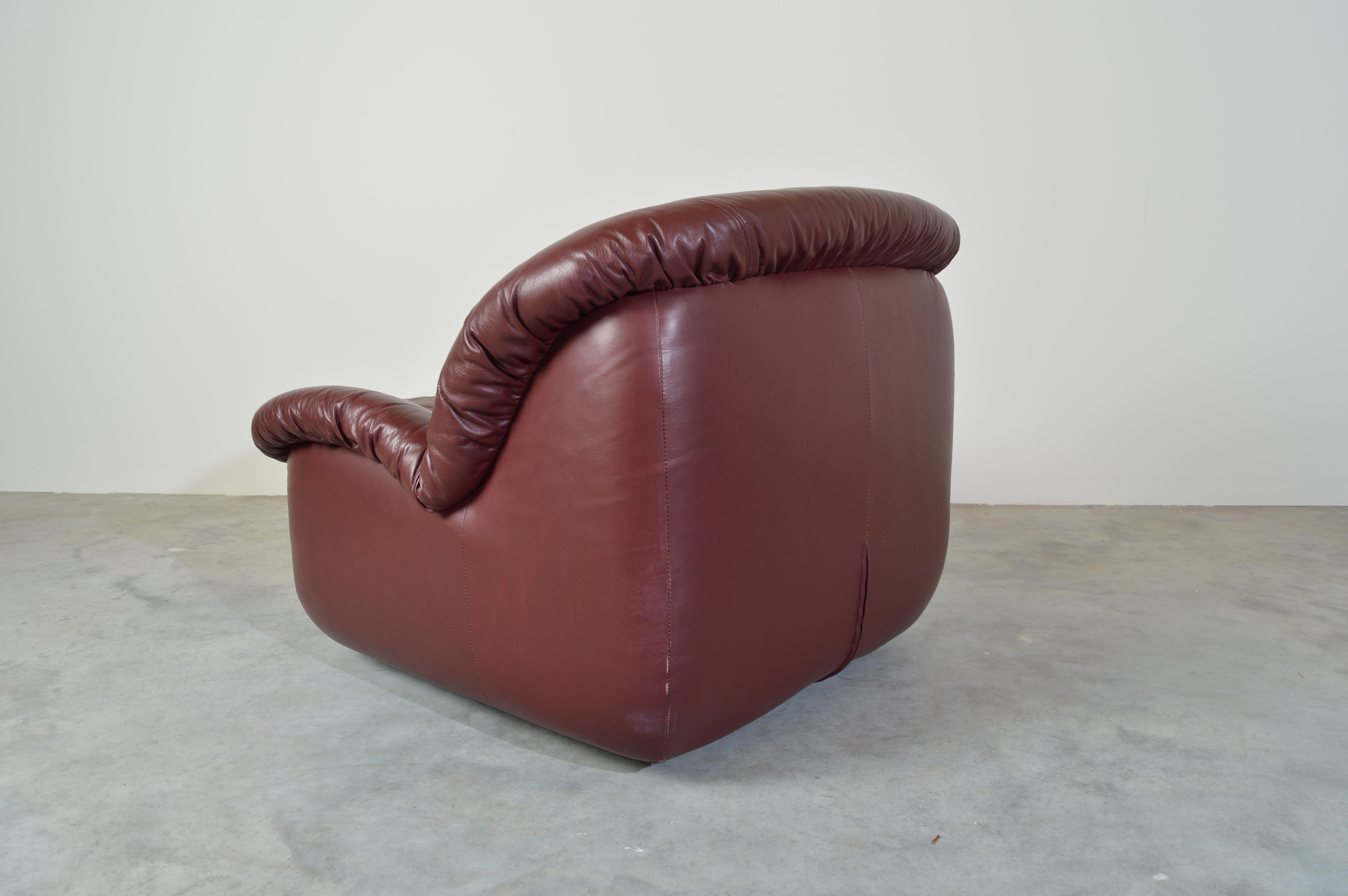 Milo Baughman Style Oxblood Swivel Lounge Chair by Burris 1