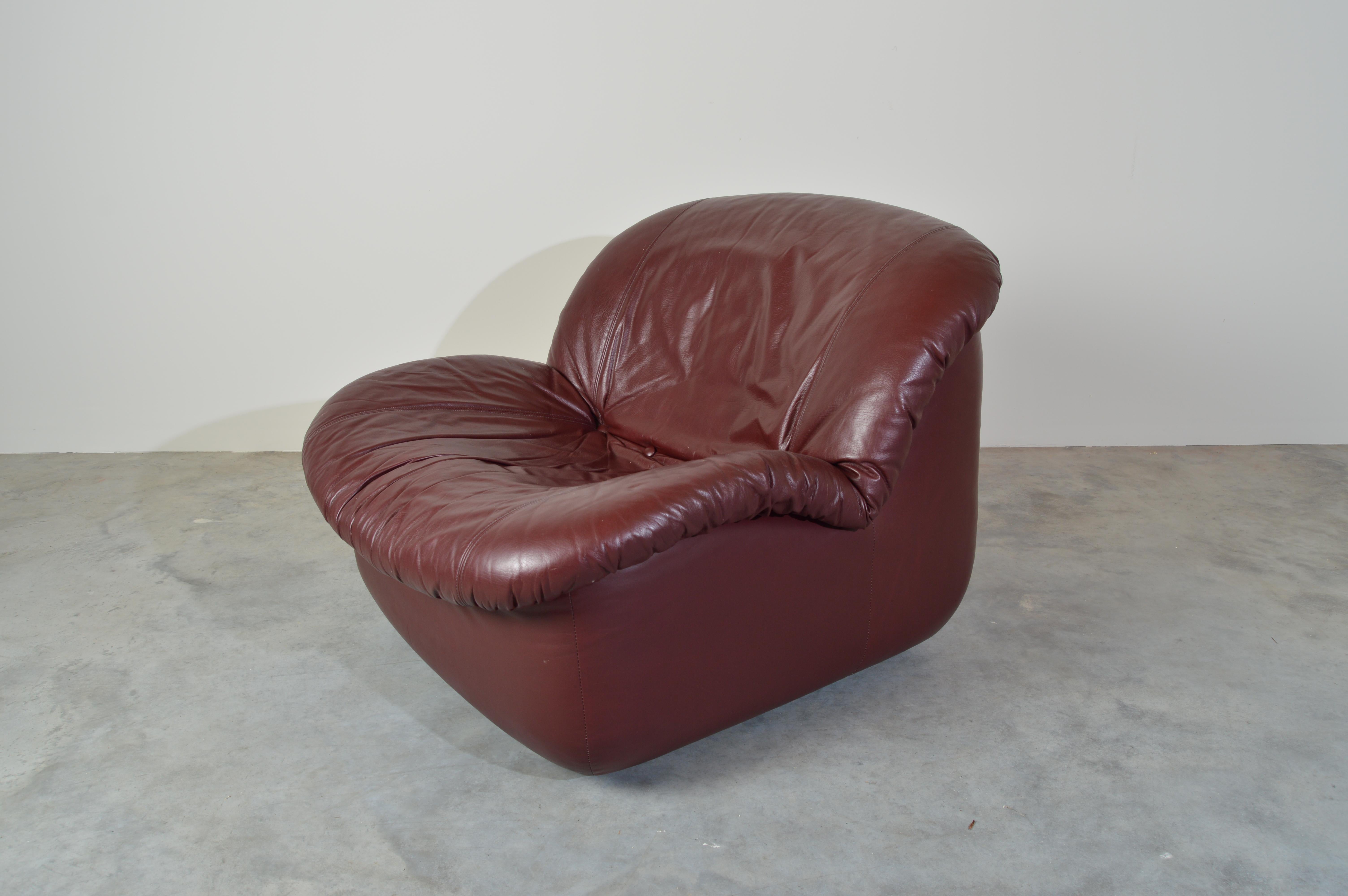 Mid-Century Modern Milo Baughman Style Oxblood Swivel Lounge Chair by Burris