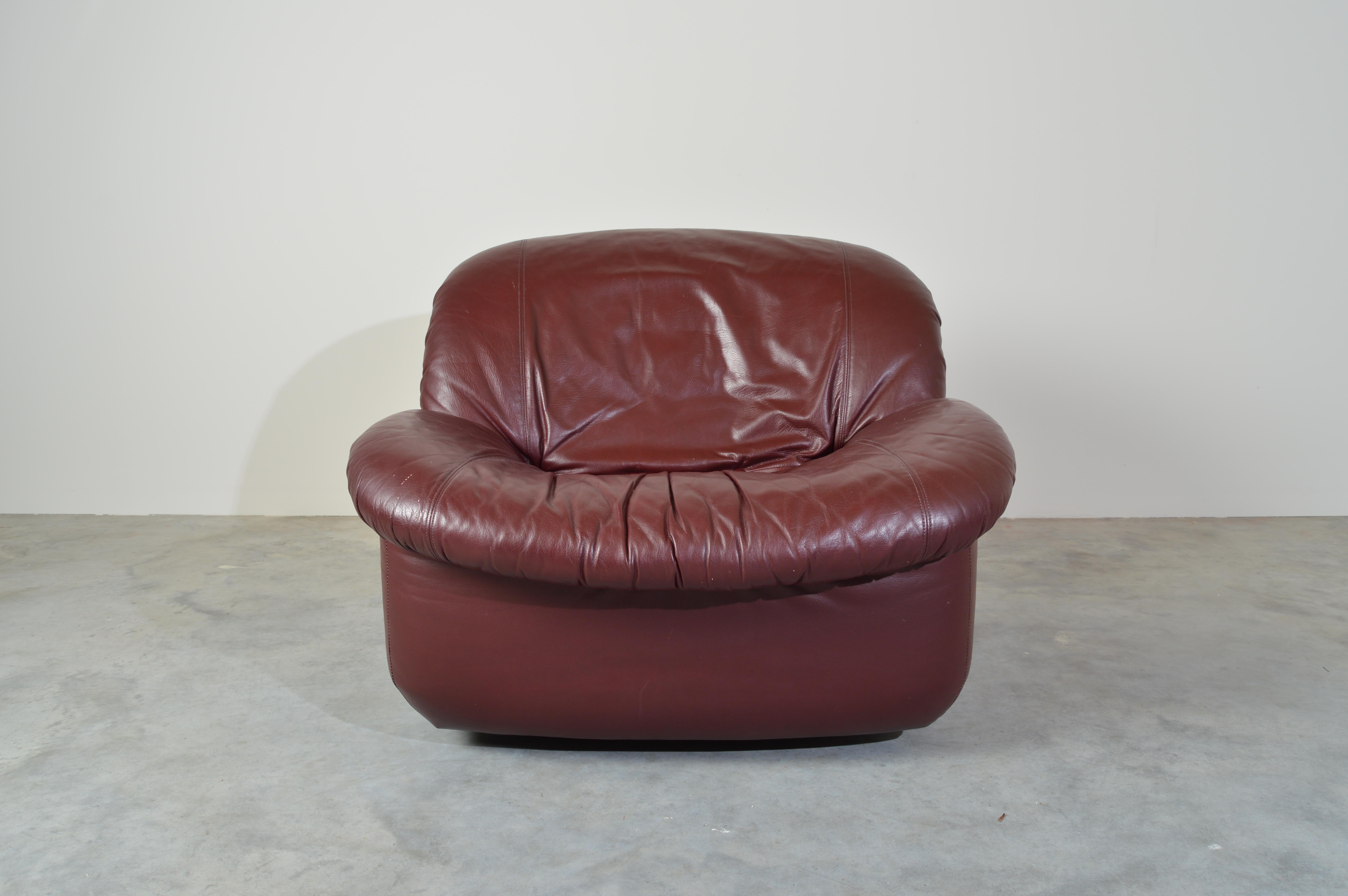 American Milo Baughman Style Oxblood Swivel Lounge Chair by Burris