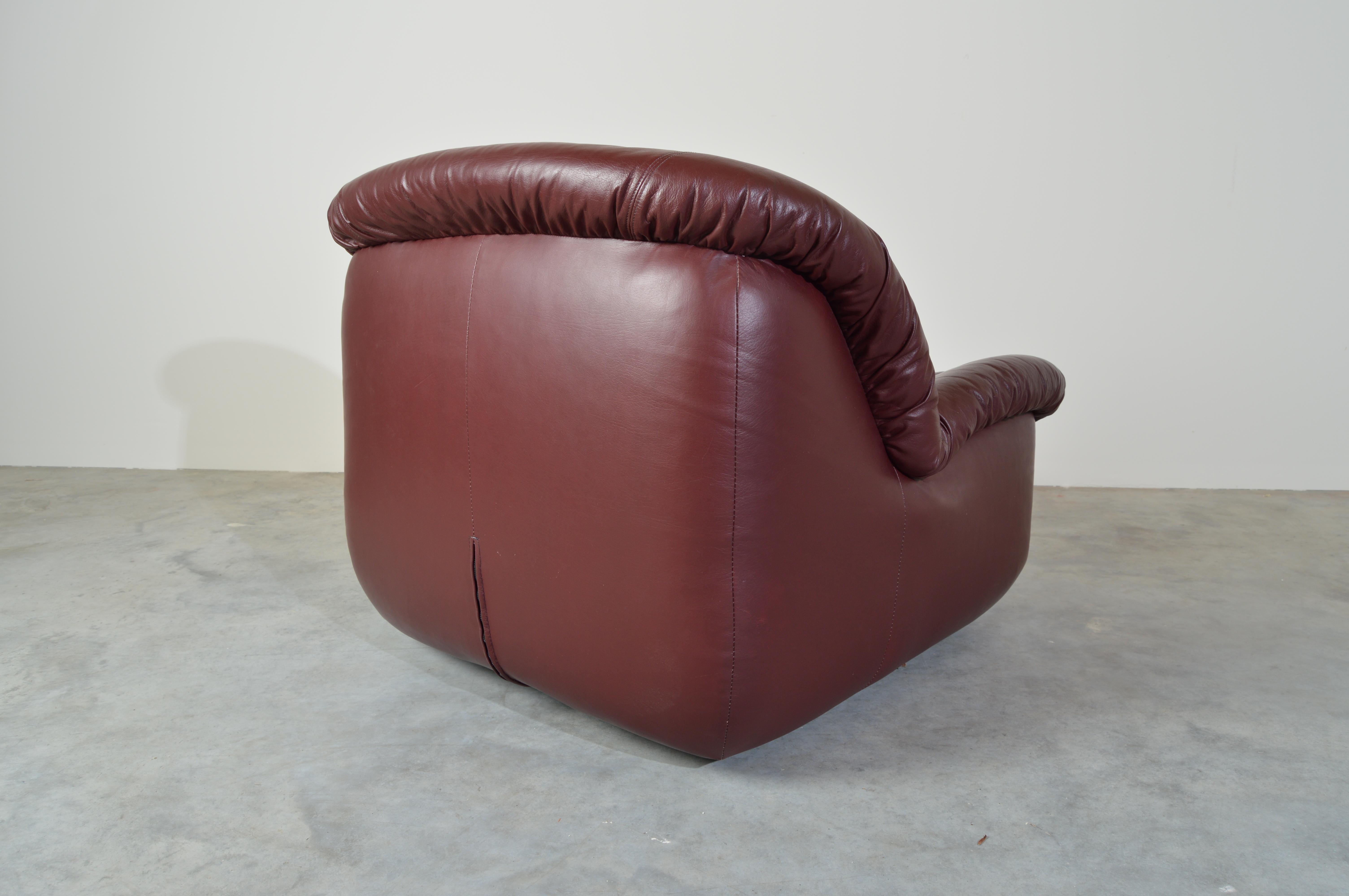 Leather Milo Baughman Style Oxblood Swivel Lounge Chair by Burris