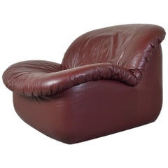 Milo Baughman Style Oxblood Swivel Lounge Chair by Burris