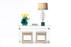 Milo Baughman Stil Paar Parsons Ottomane Bänke in Elfenbein Bouclé