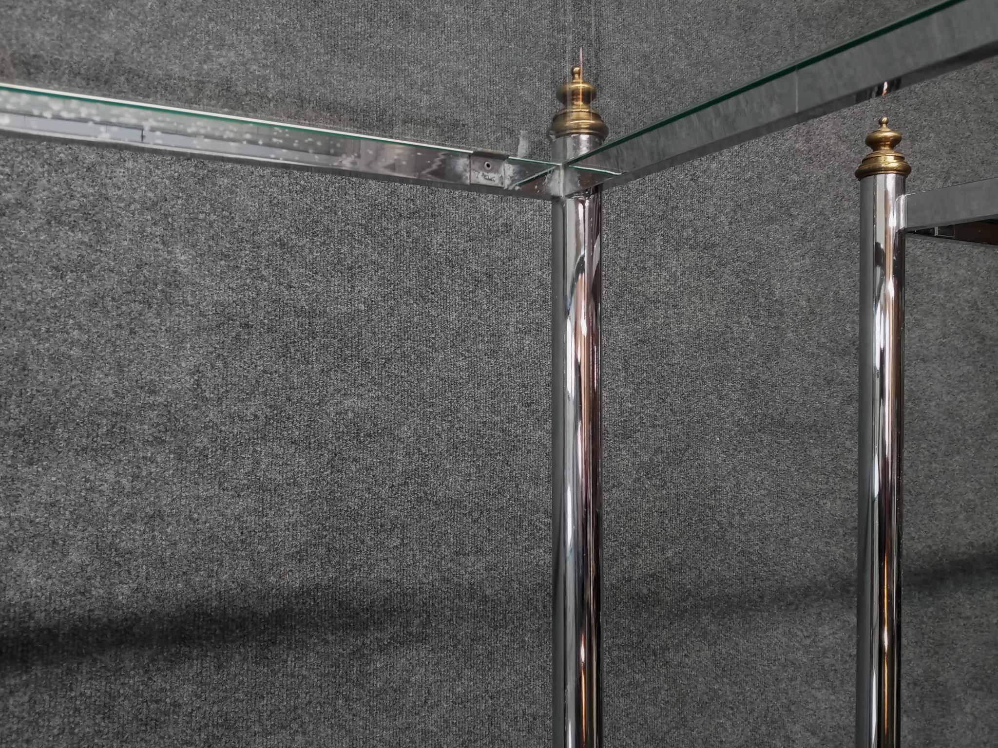 Late 20th Century Milo Baughman Style Pair Vintage Chrome Glass Brass Etagere Shelves Mid-Century 