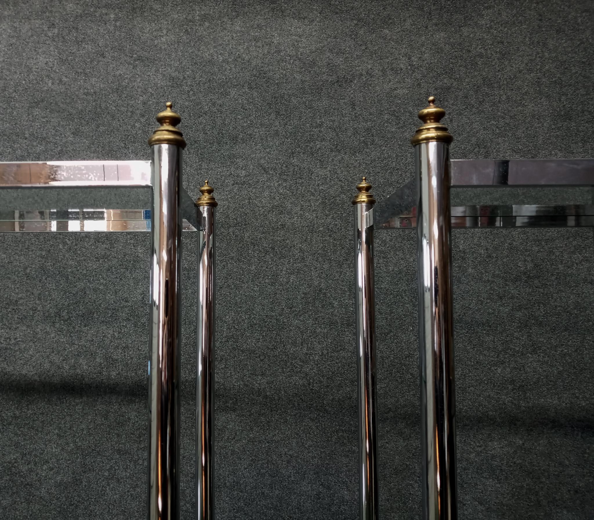 Milo Baughman Style Pair Vintage Chrome Glass Brass Etagere Shelves Mid-Century  1
