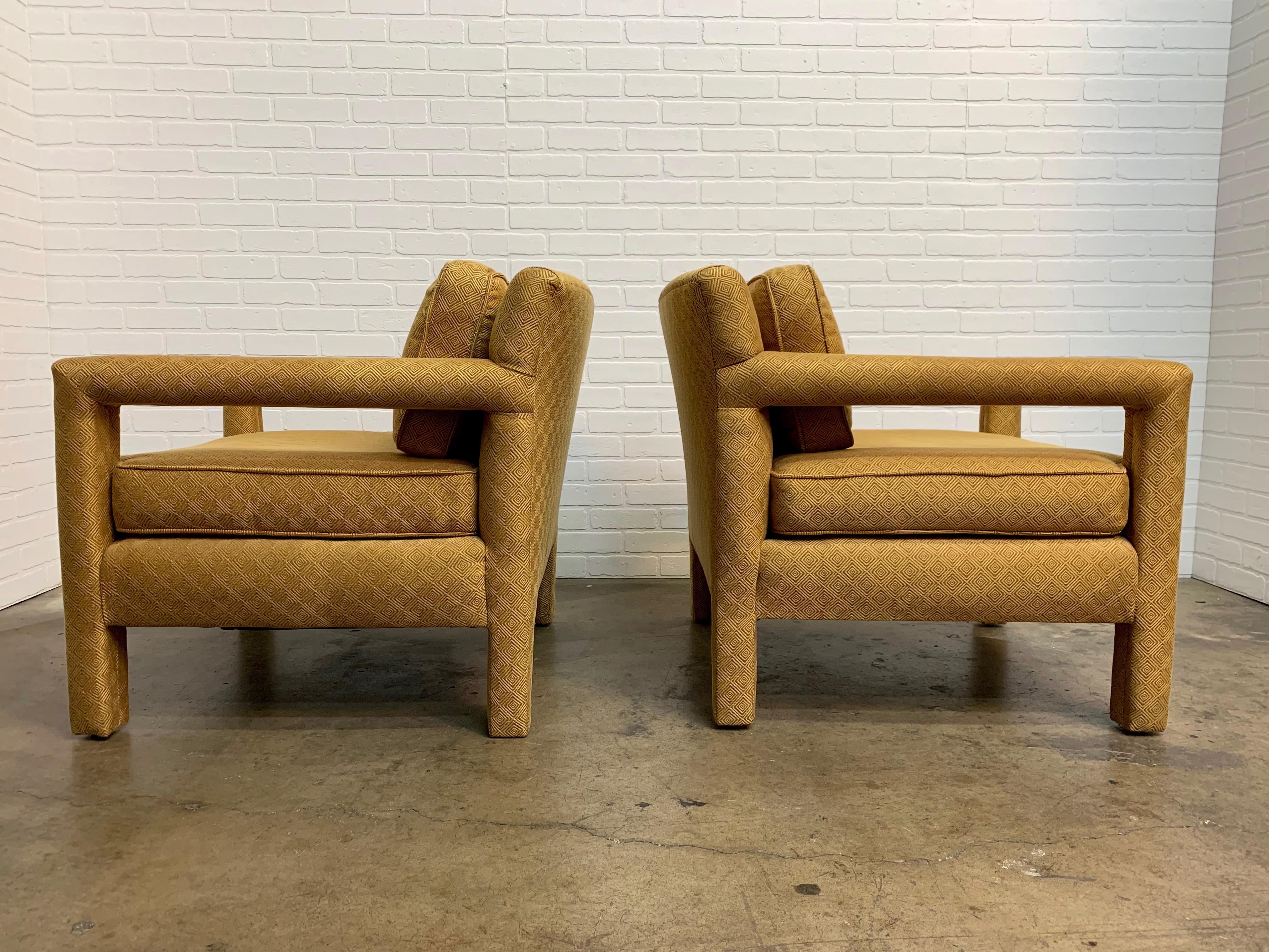 Upholstery Milo Baughman Style Parsons Lounge Chairs