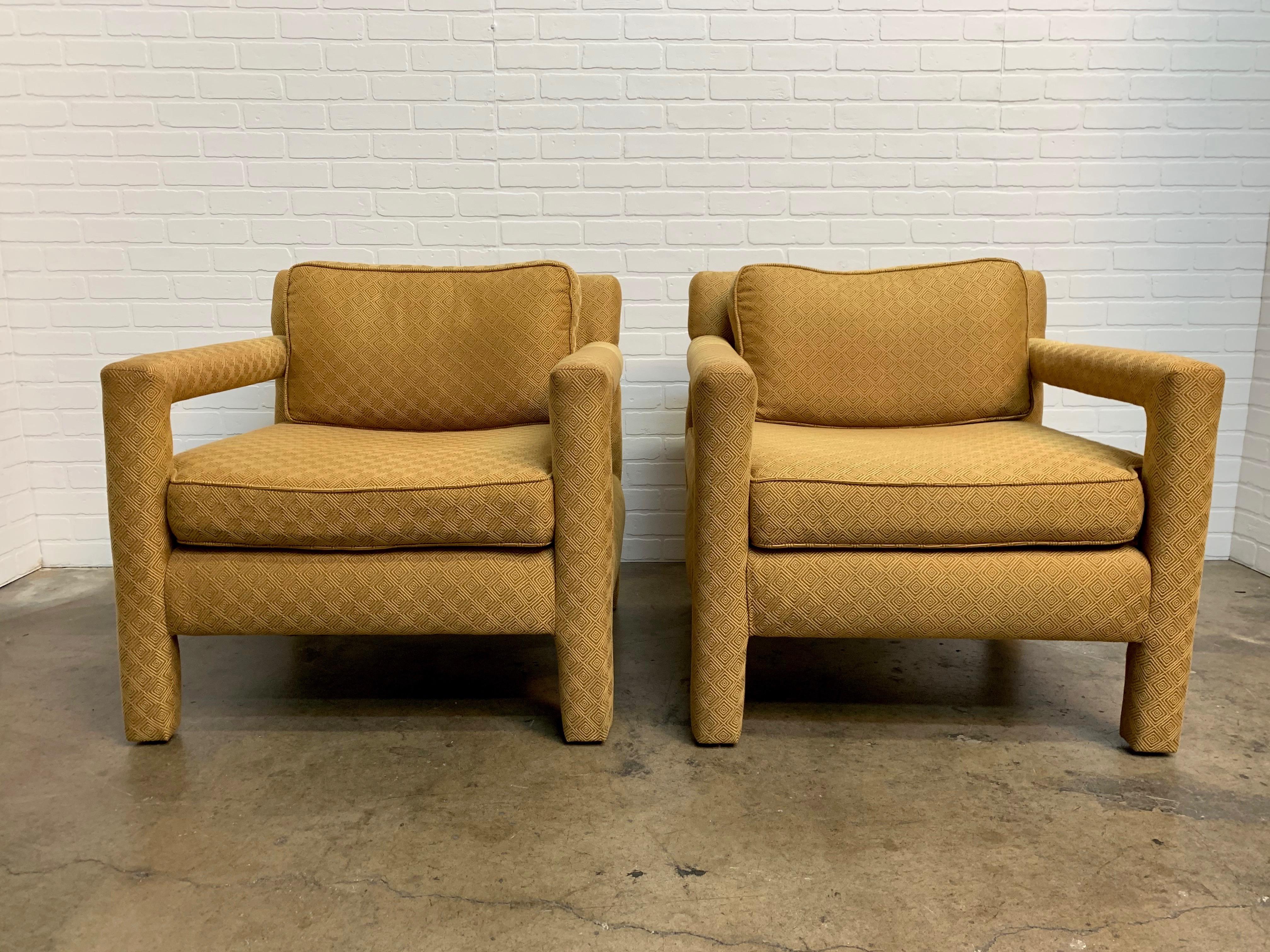 Modern Milo Baughman Style Parsons Lounge Chairs
