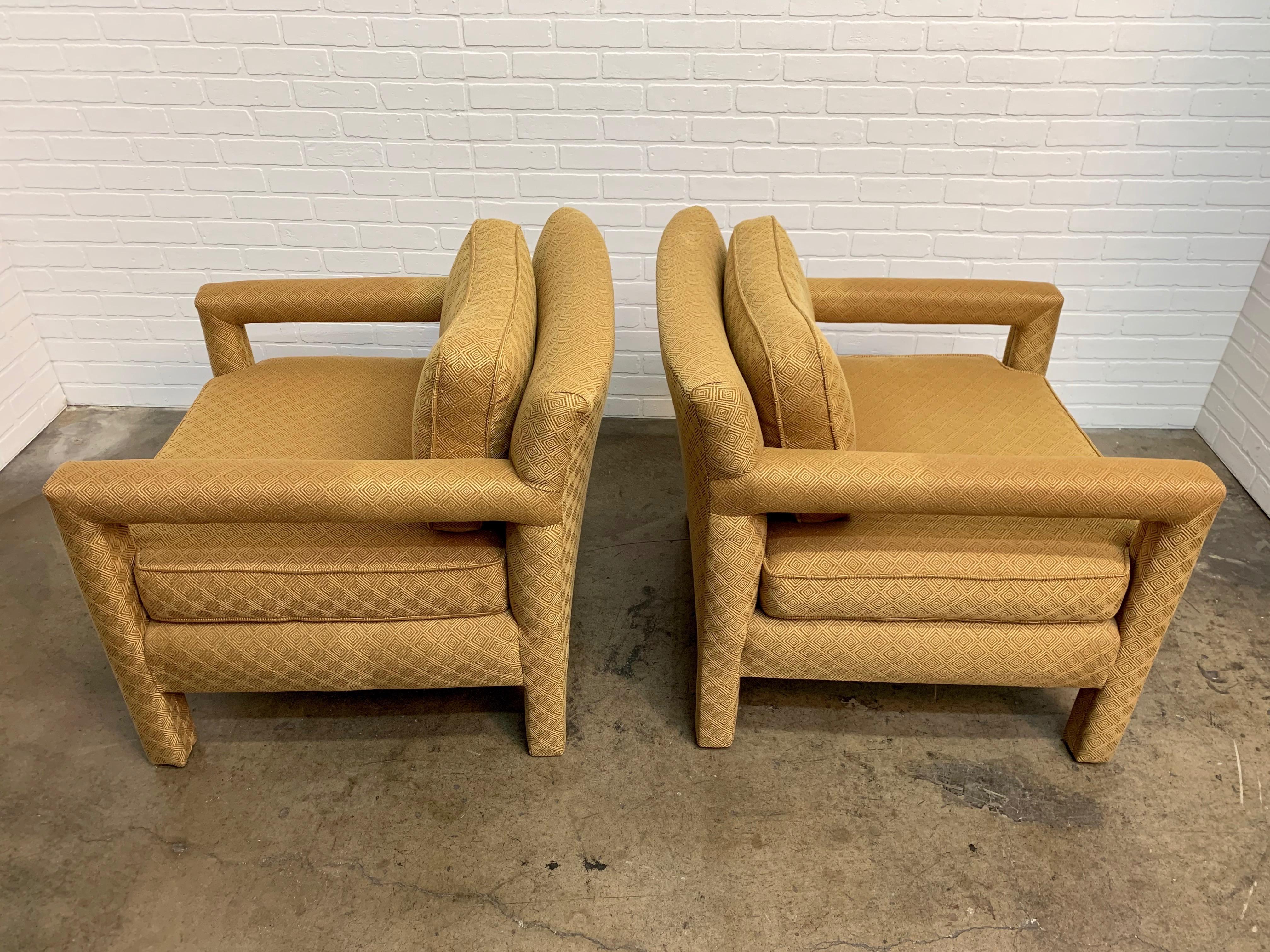 North American Milo Baughman Style Parsons Lounge Chairs