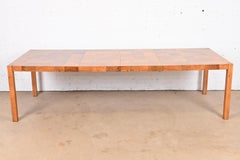 Milo Baughman Style Patchwork Burl Wood Parsons Dining Table, Newly Refinished