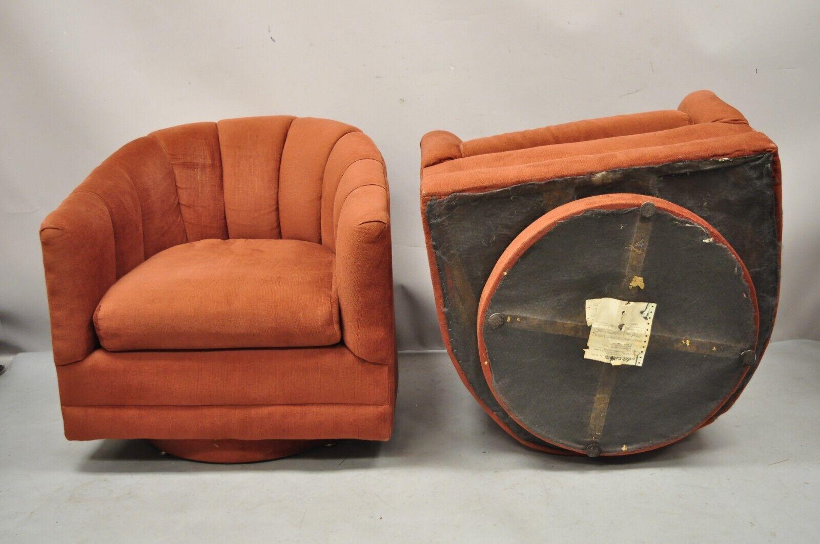 20th Century Milo Baughman Style Red Upholstered Alexvale Swivel Club Lounge Chair, a Pair For Sale