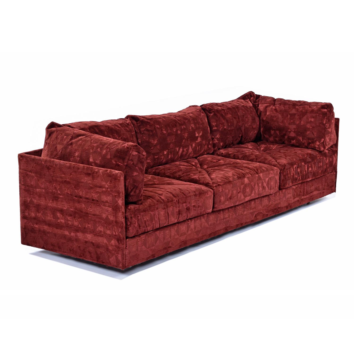 Milo Baughman Style Red Velour Three-Piece Sectional Sofa Set by Aven Rich For Sale 5