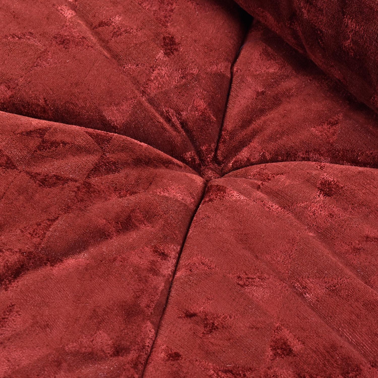 Milo Baughman Stil Rotes dreiteiliges Sofa-Set aus Velours von Aven Rich im Angebot 11