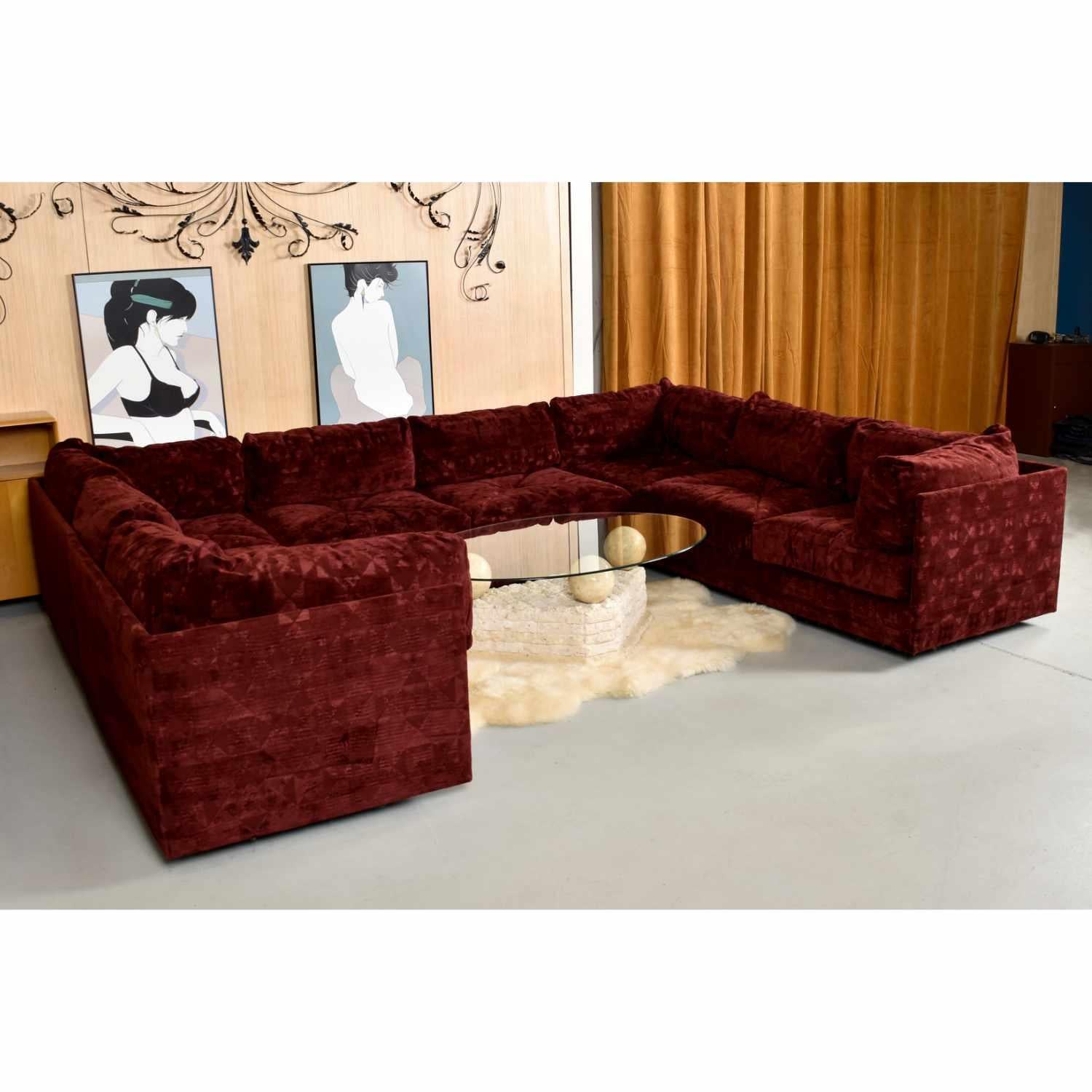 Milo Baughman Stil Rotes dreiteiliges Sofa-Set aus Velours von Aven Rich im Zustand „Gut“ im Angebot in Chattanooga, TN