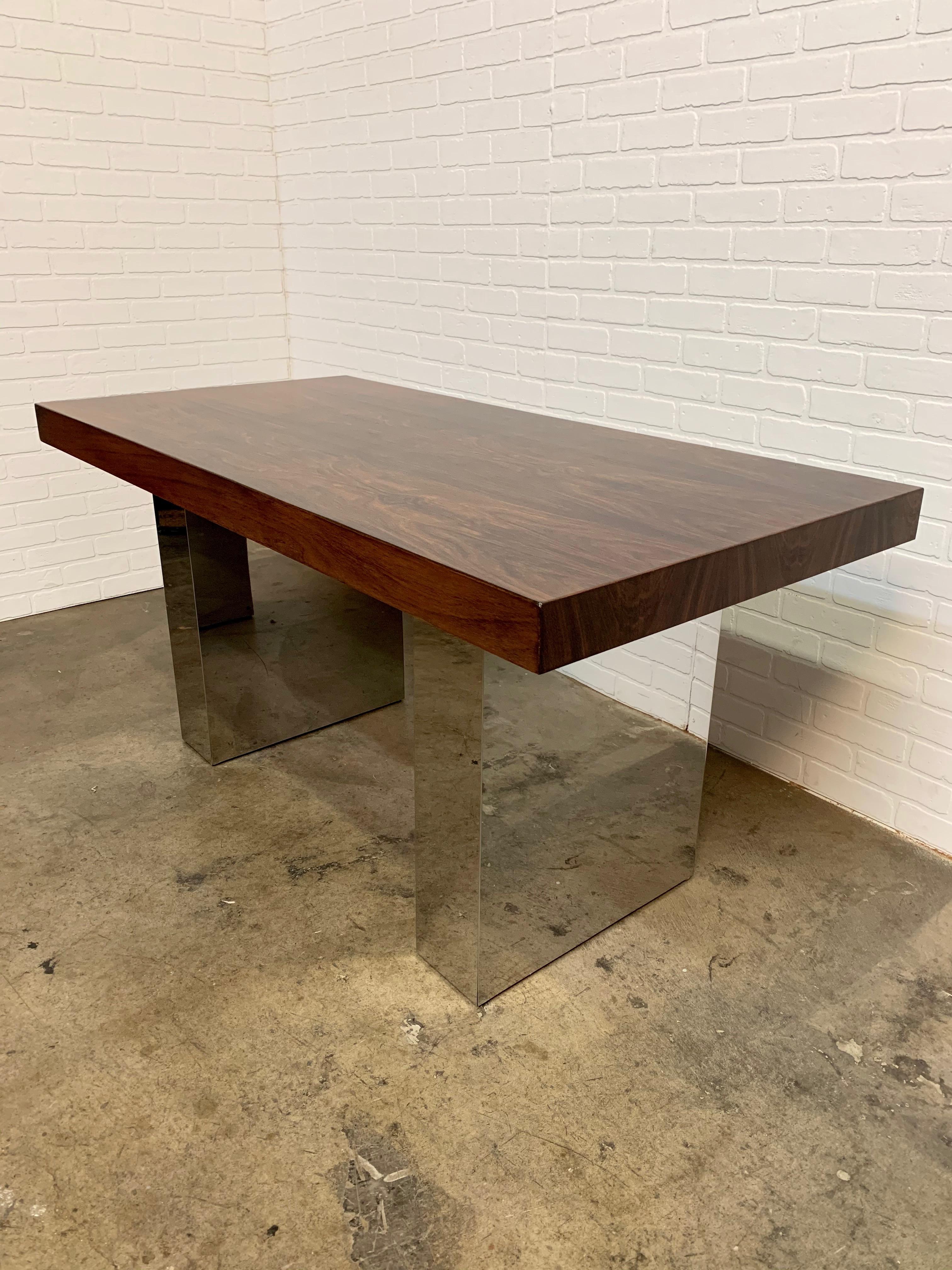 Mid-Century Modern Milo Baughman Style Rosewood and Chrome Table or Desk