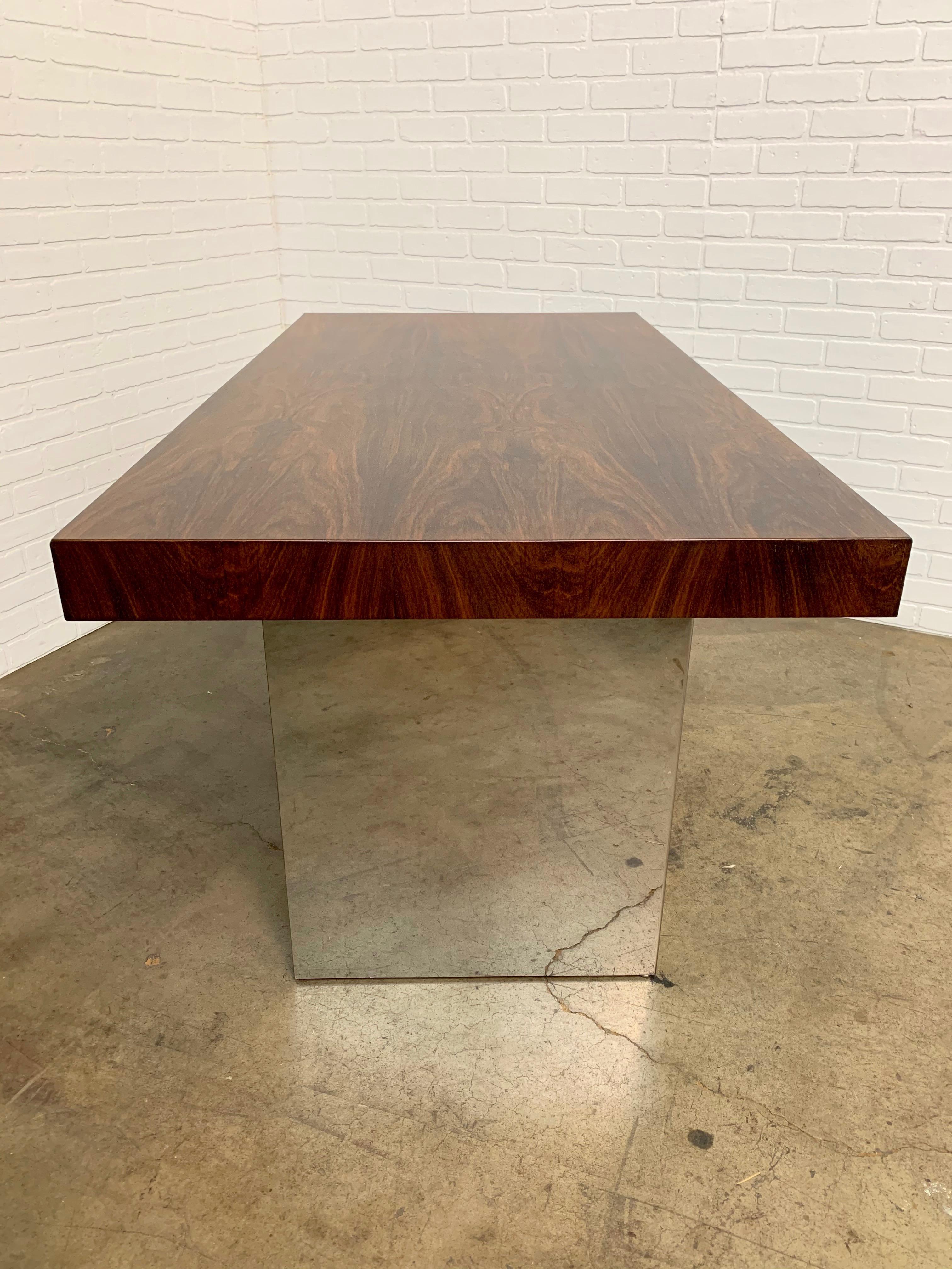 Milo Baughman Style Rosewood and Chrome Table or Desk In Good Condition In Denton, TX