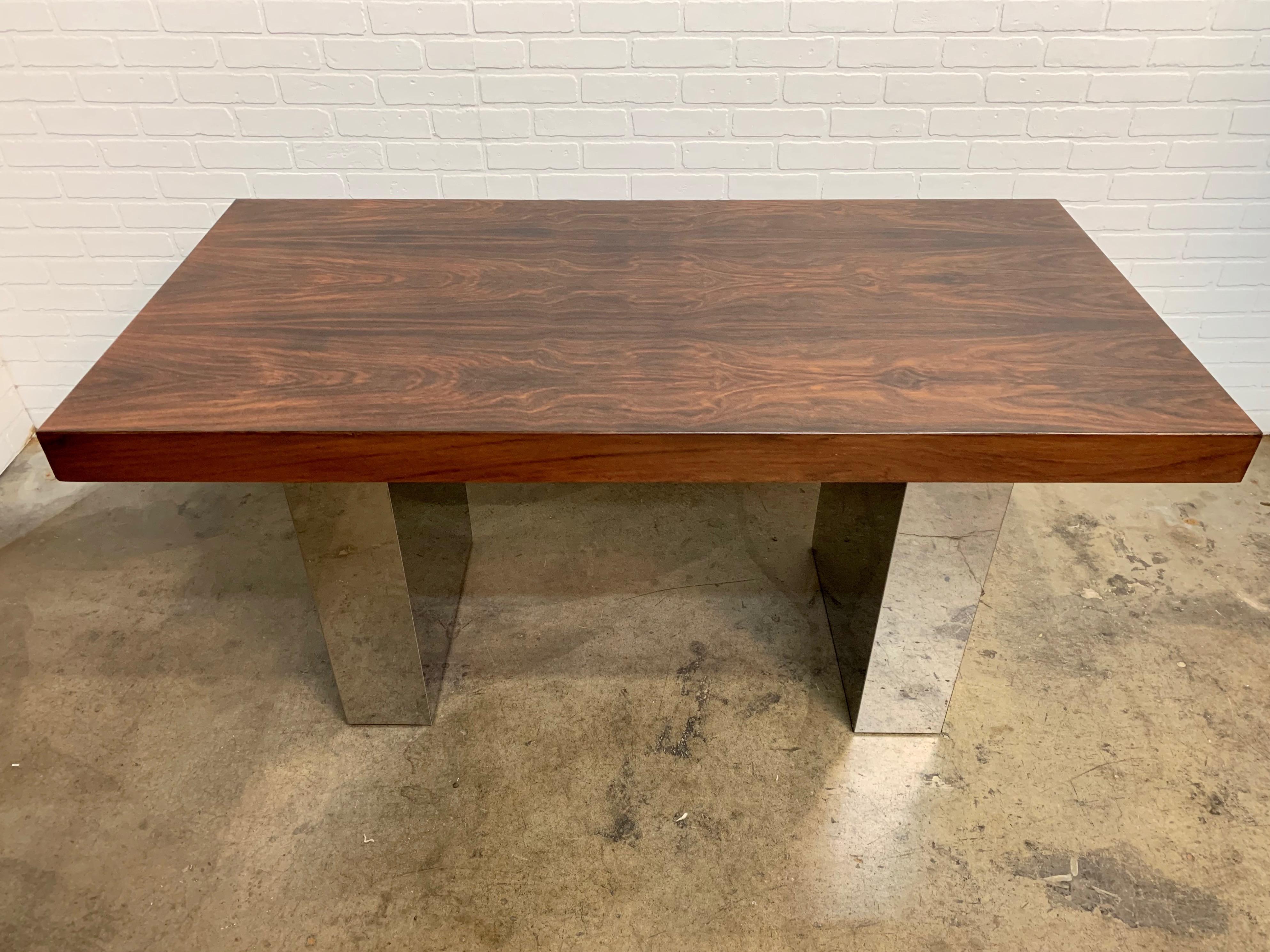 Milo Baughman Style Rosewood and Chrome Table or Desk 1