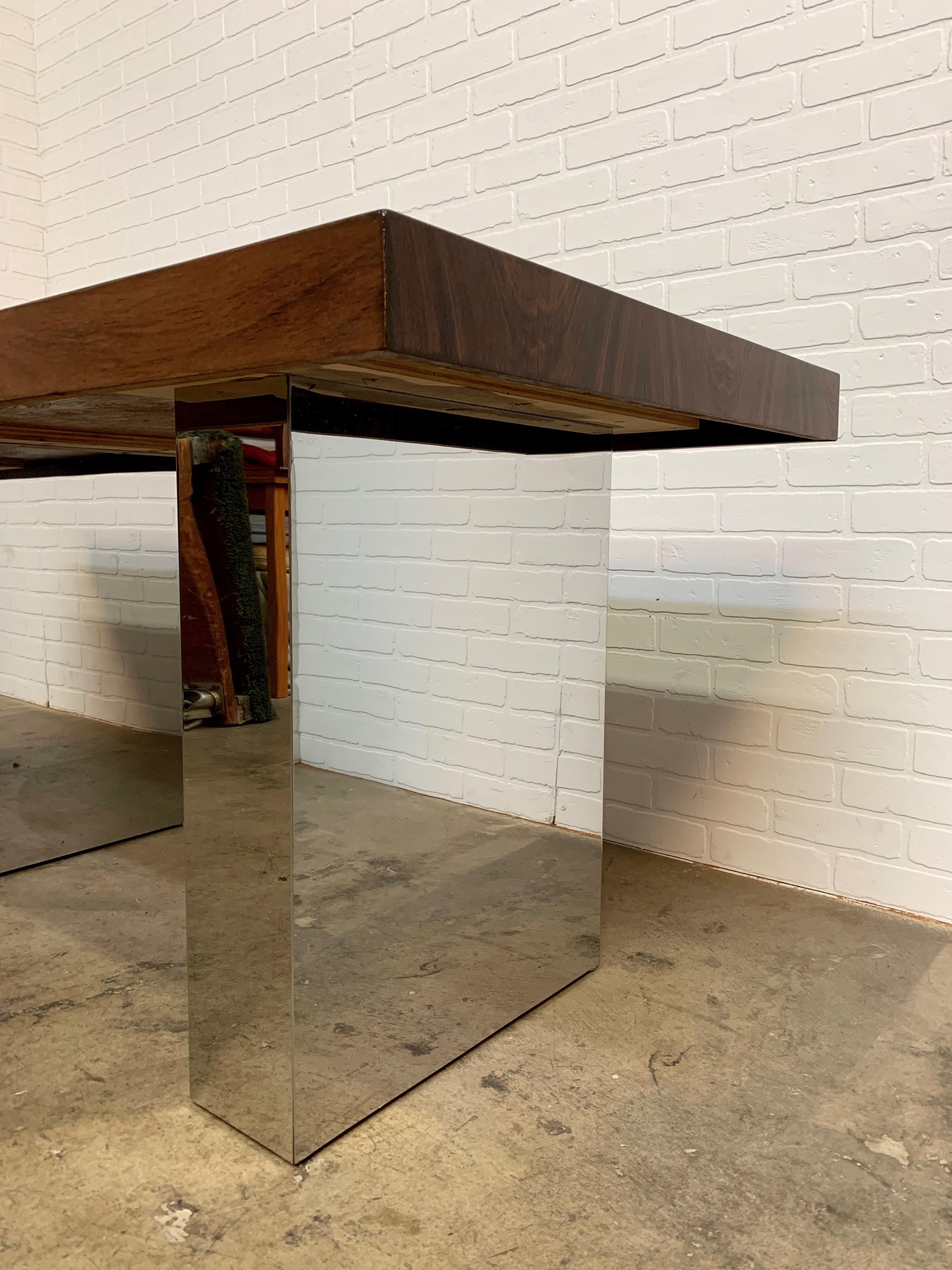 Milo Baughman Style Rosewood and Chrome Table or Desk 3