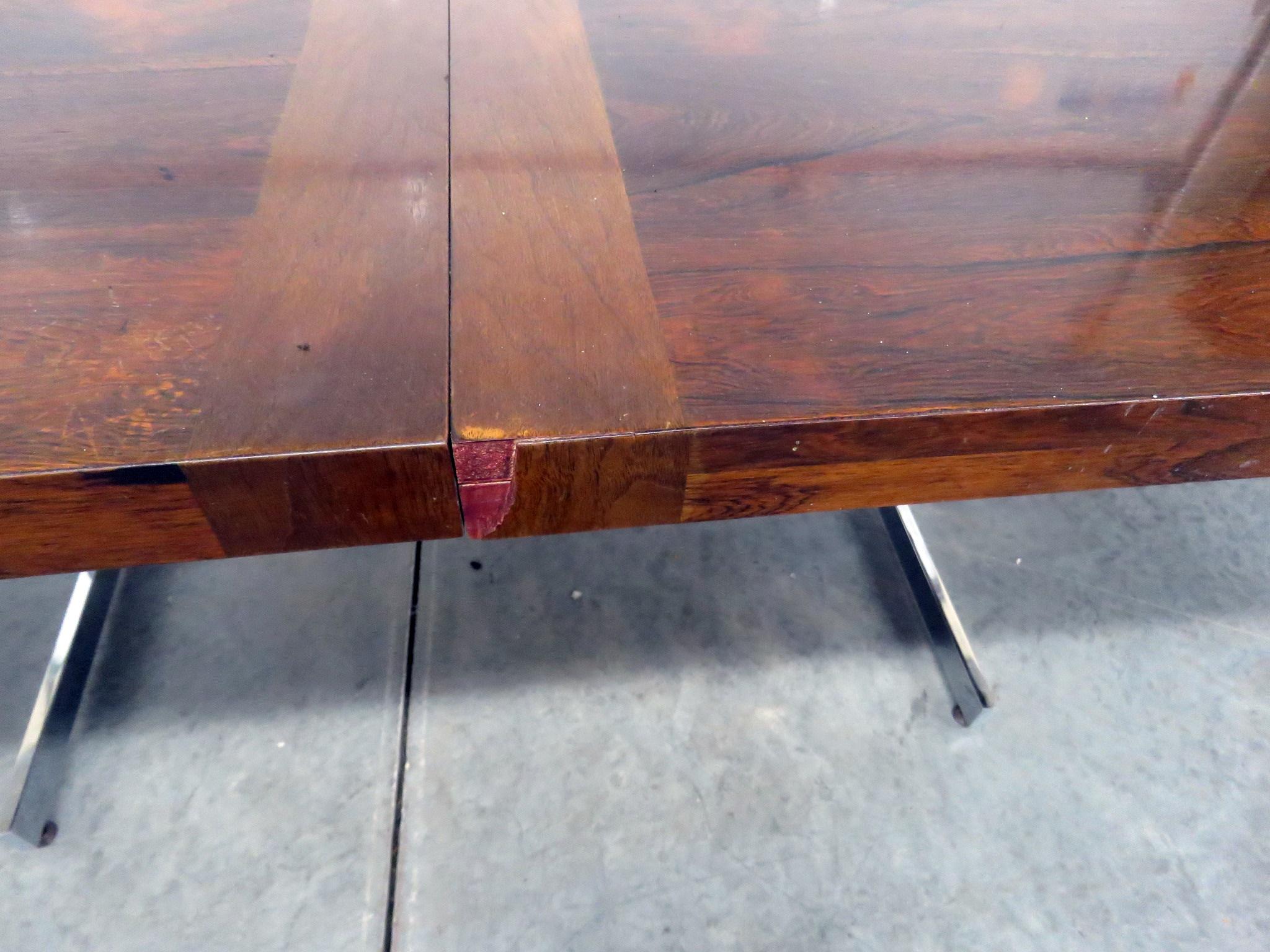 Mid-Century Modern Chrome and Rosewood Milo Baughman Style Rosewood Dining Table