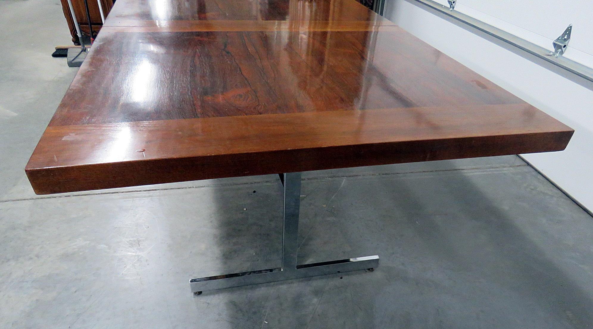 Chrome and Rosewood Milo Baughman Style Rosewood Dining Table 3
