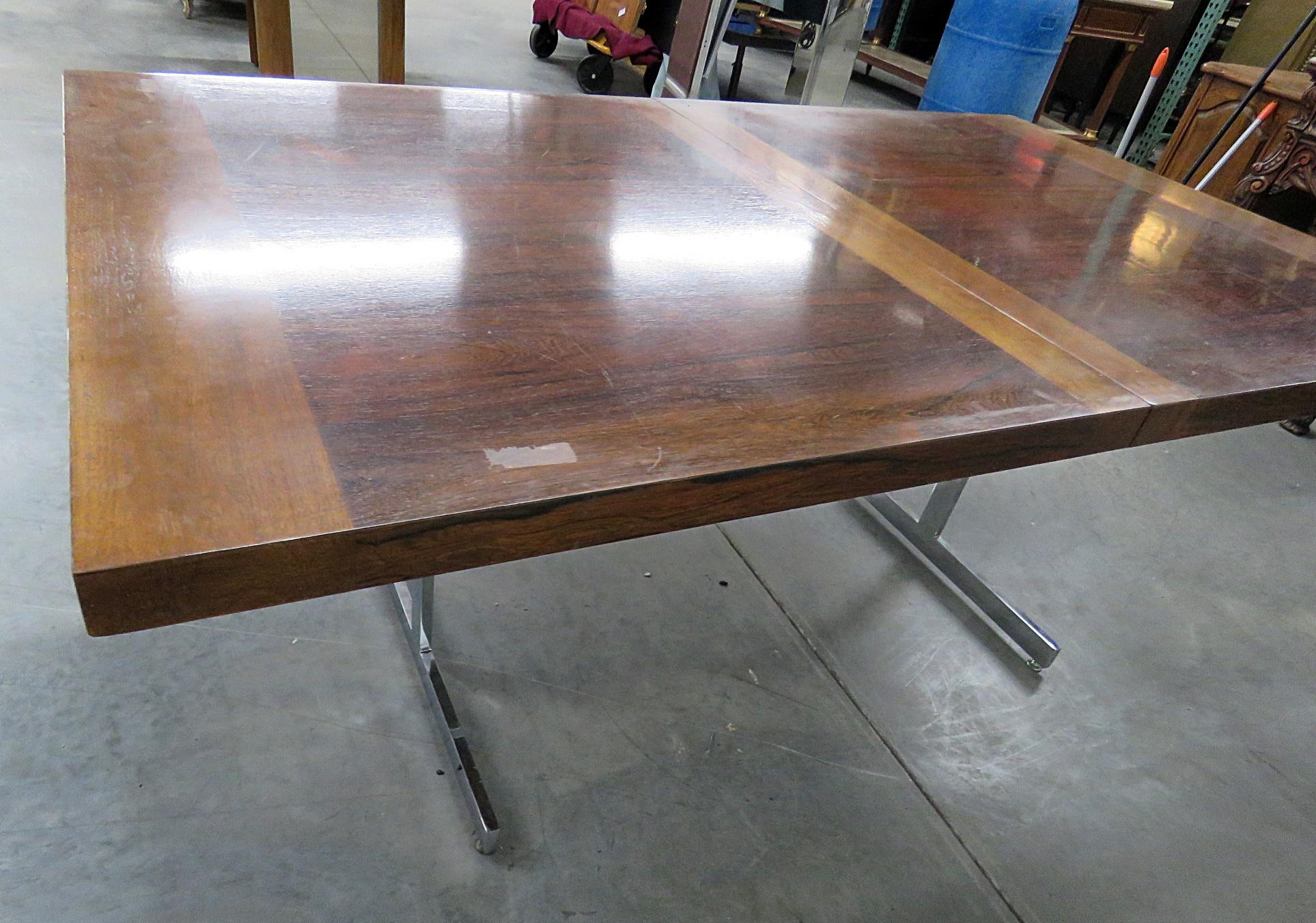 20th Century Chrome and Rosewood Milo Baughman Style Rosewood Dining Table