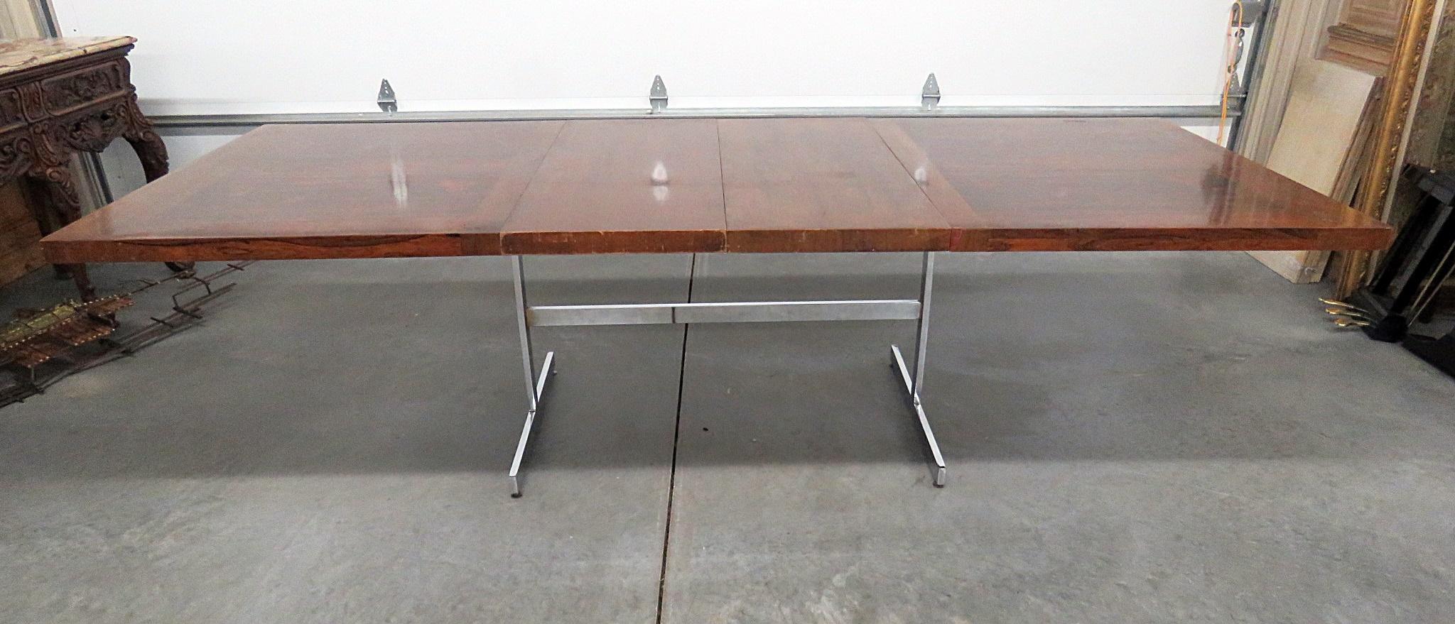 Chrome and Rosewood Milo Baughman Style Rosewood Dining Table 7