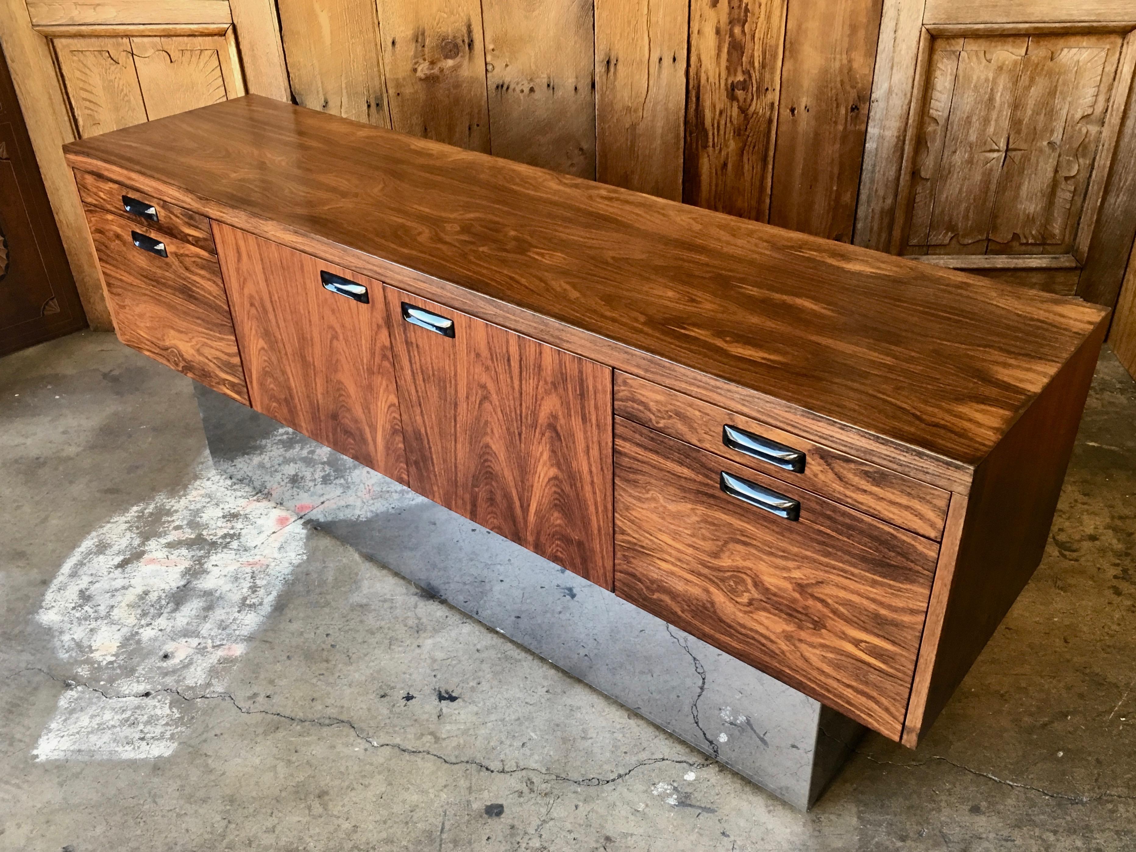 Milo Baughman Style Rosewood with Chrome Plinth Credenza 4