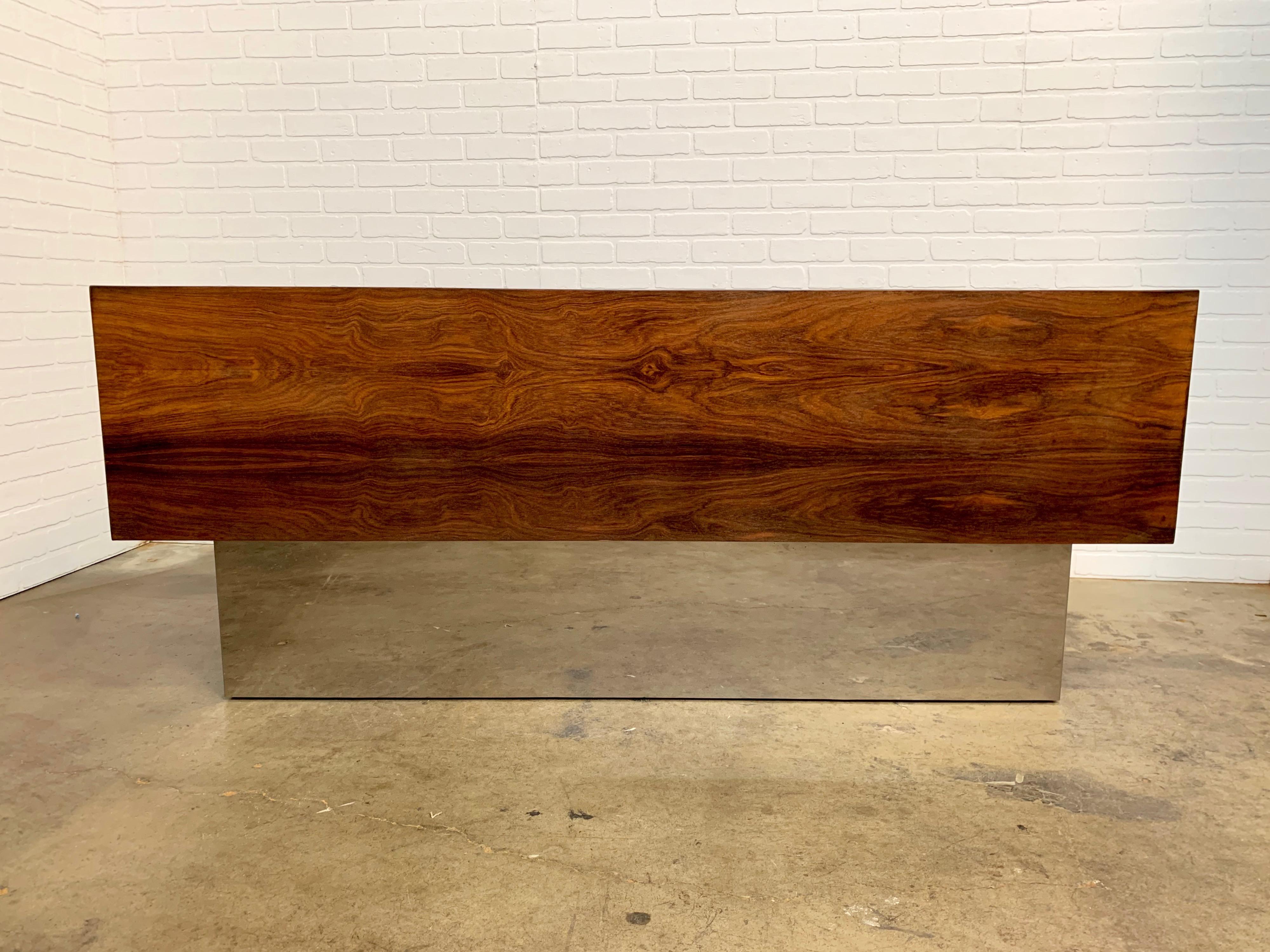 20th Century Milo Baughman Style Rosewood with Chrome Plinth Credenza
