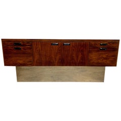 Milo Baughman Style Rosewood with Chrome Plinth Credenza