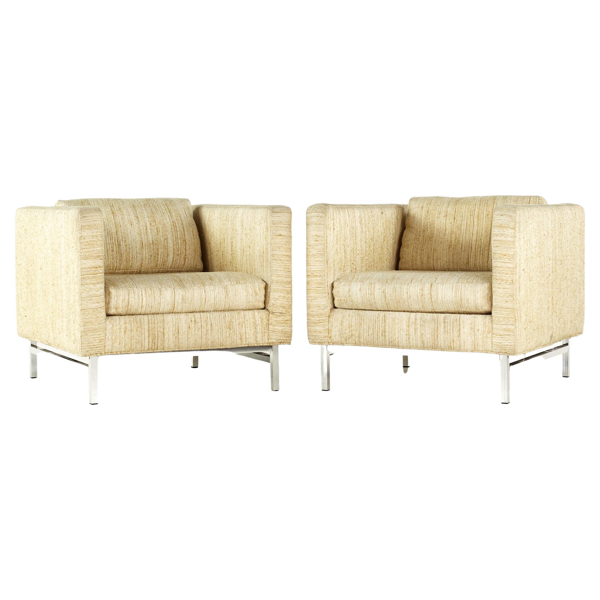 Milo Baughman Style Selig Mid-Century Chrome Lounge Chair, Pair