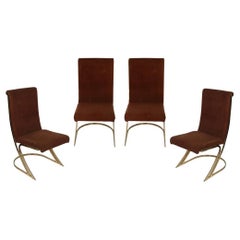 Set di quattro sedie da pranzo scultoree in ottone in stile Milo Baughman