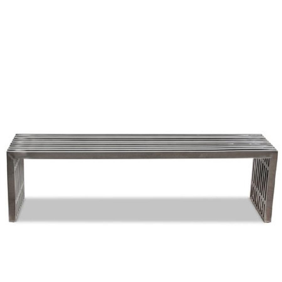 Chrome Slat Metal Bench in the style of Milo Baughman.