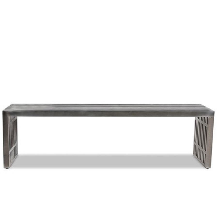 Minimalist Milo Baughman style Slat Metal Bench