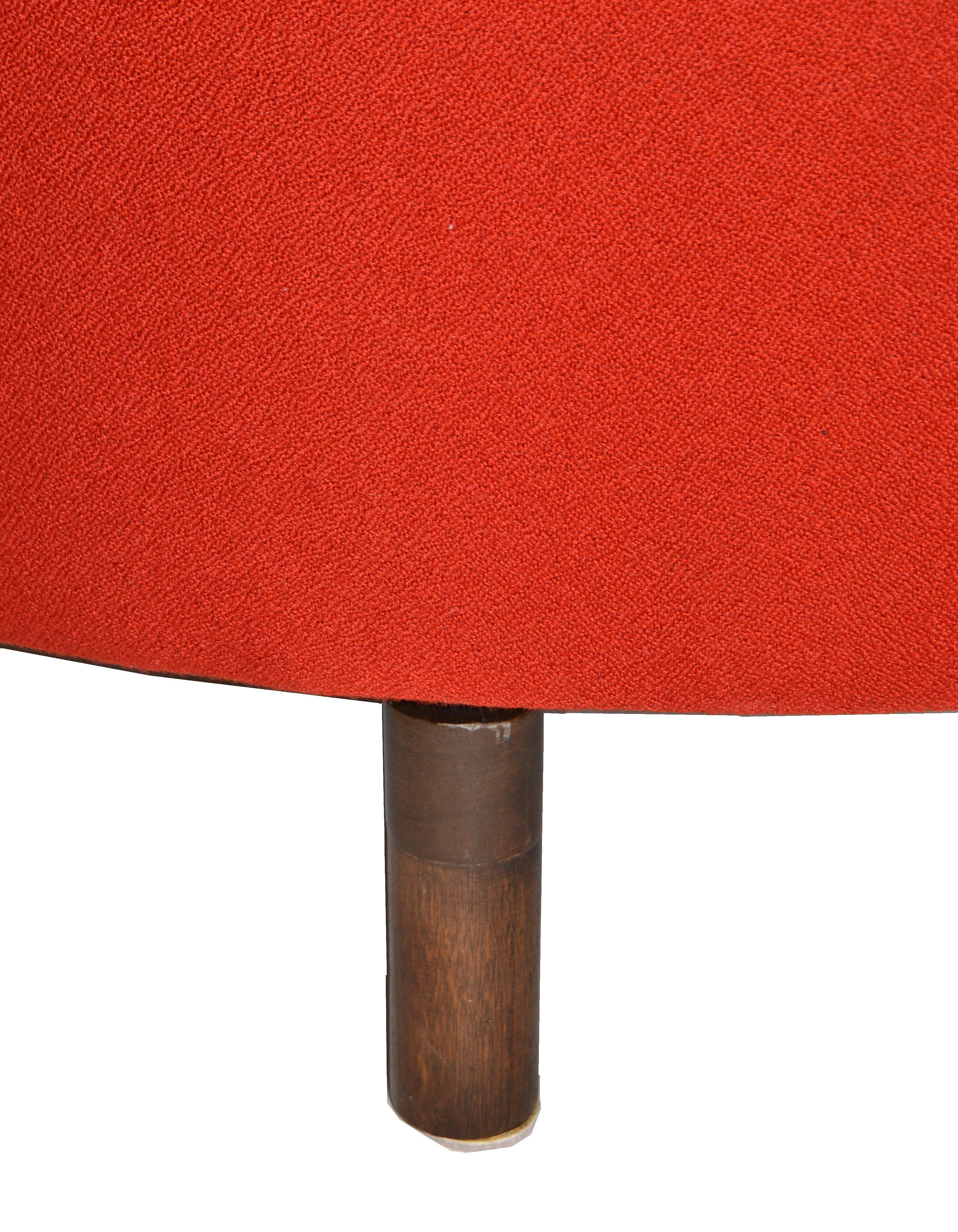 Milo Baughman Style Swivel Chair Walnut Base & Red Italian Bouclé Fabric, Pair For Sale 1