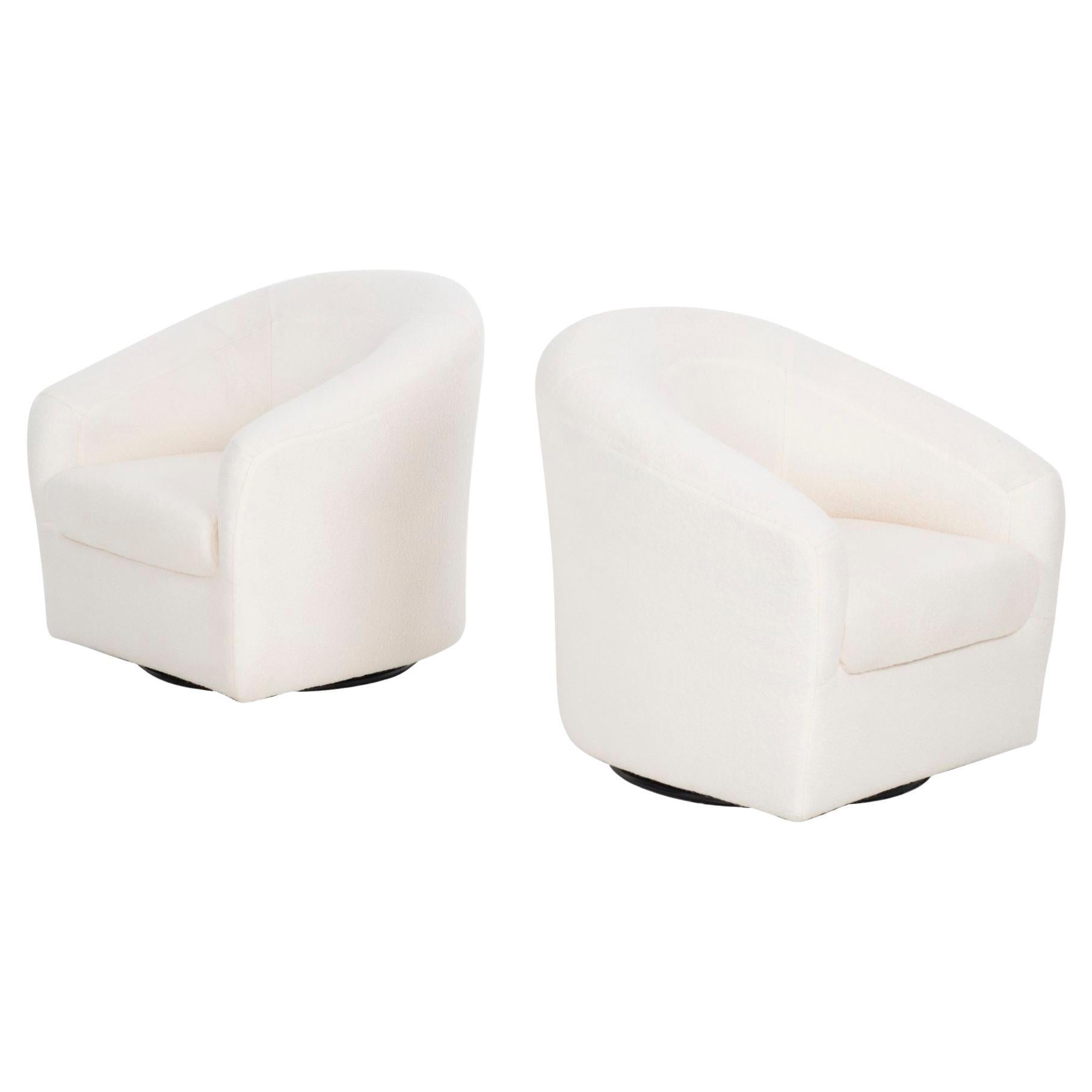 Large round green leather swivel love chair by Milo Baughman at 1stDibs