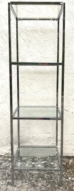Milo Baughman Style Tall Chrome and Glass Column Étagère