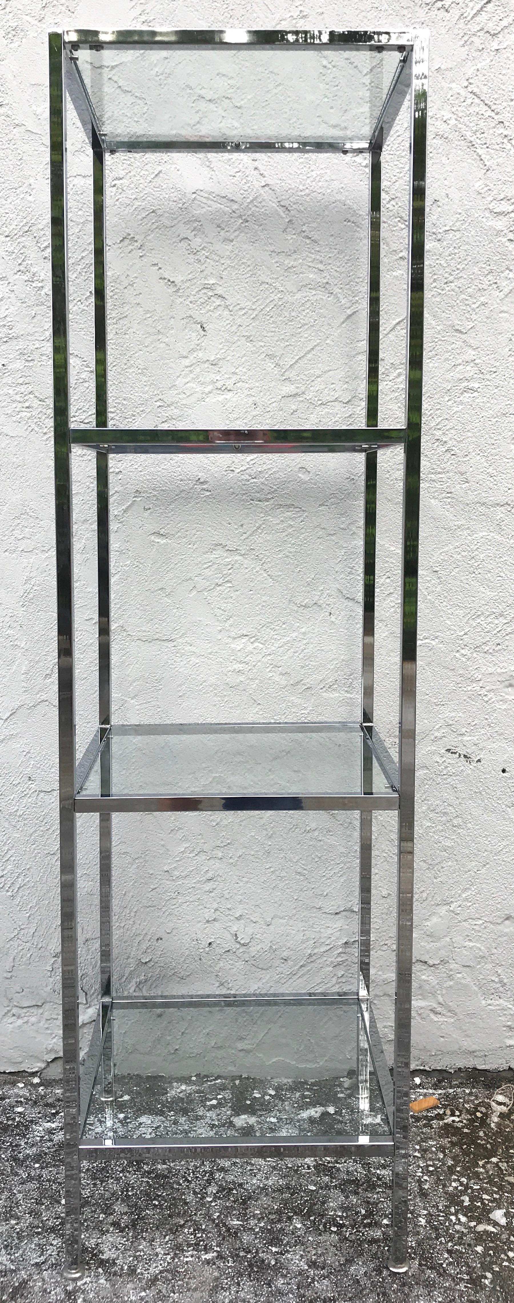 Milo Baughman Style Tall Chrome and Glass Column Étagère For Sale 1